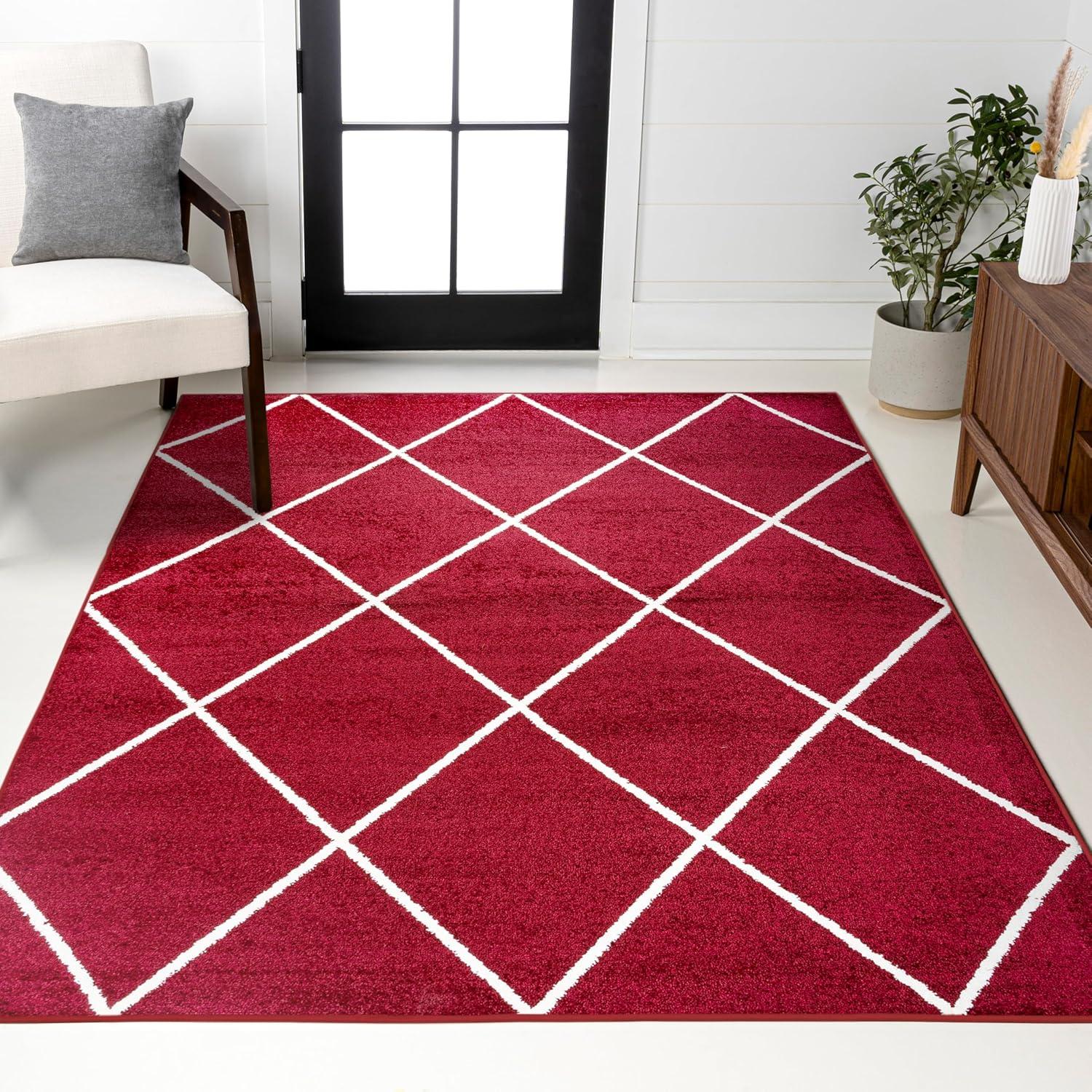 image:imageJONATHAN Y Cole Diamond Trellis Light BlueWhite Runner Rug 2x8 ModernContemporaryGeometricCasual EasyCleaning for Living RoomBedroomKitchenPet FriendlyNonShedding SEU102C28RedWhite