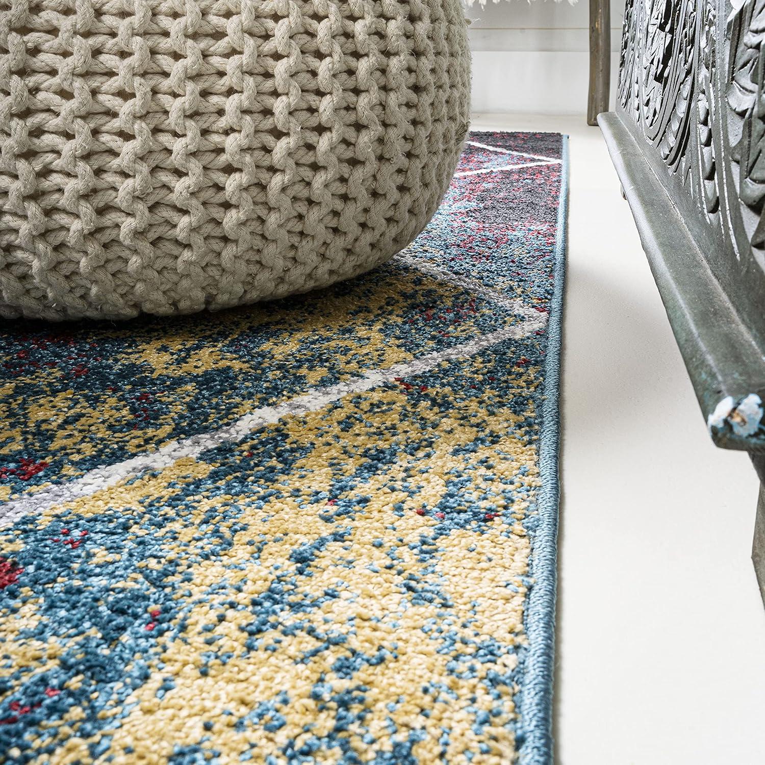 image:imageJONATHAN Y Cole Diamond Trellis Light BlueWhite Runner Rug 2x8 ModernContemporaryGeometricCasual EasyCleaning for Living RoomBedroomKitchenPet FriendlyNonShedding SEU102C28MultiWhite