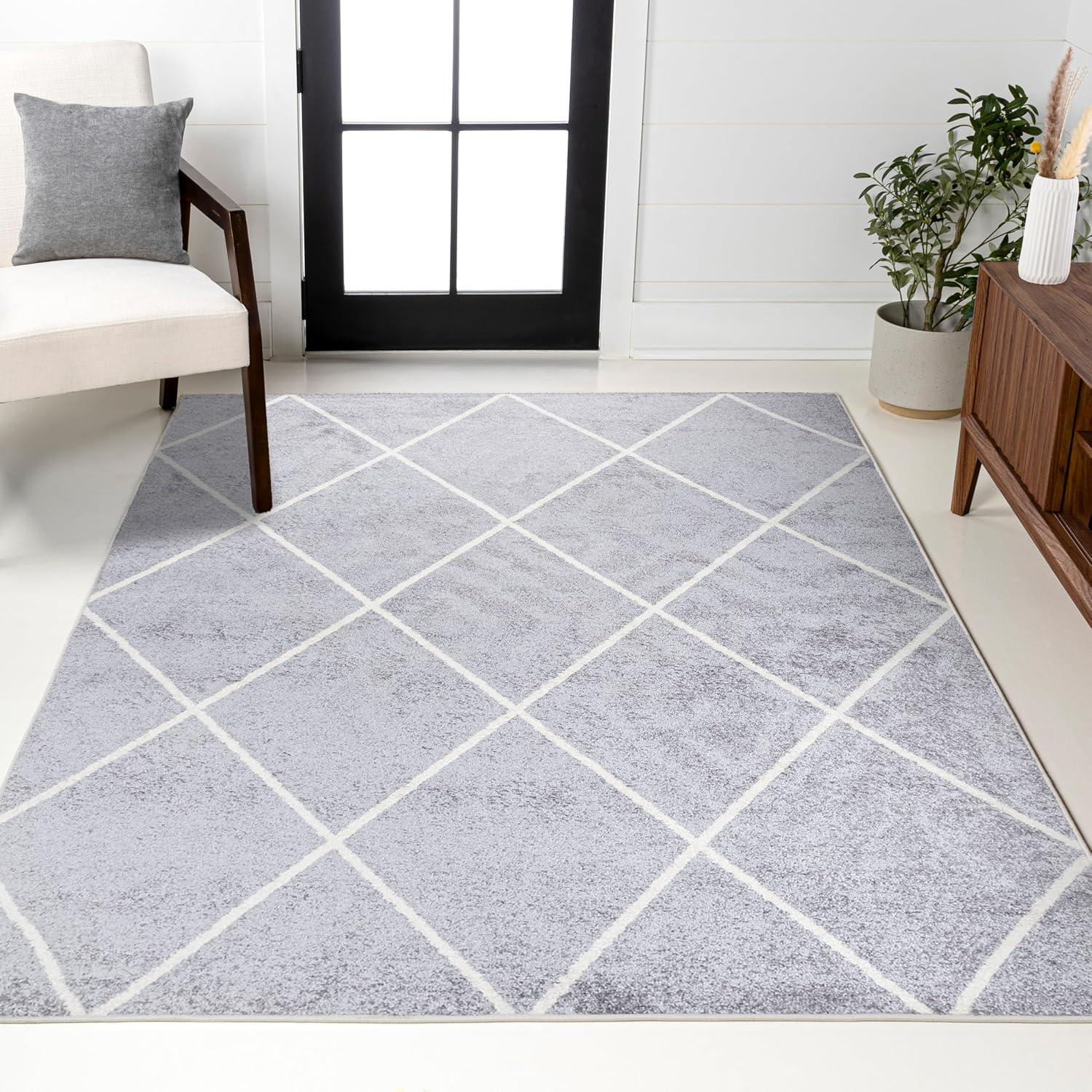 image:imageJONATHAN Y Cole Diamond Trellis Light BlueWhite Runner Rug 2x8 ModernContemporaryGeometricCasual EasyCleaning for Living RoomBedroomKitchenPet FriendlyNonShedding SEU102C28Light GrayWhite