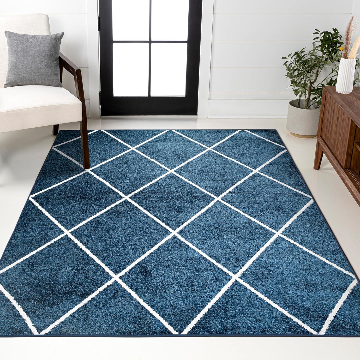 image:imageJONATHAN Y Cole Diamond Trellis Light BlueWhite Runner Rug 2x8 ModernContemporaryGeometricCasual EasyCleaning for Living RoomBedroomKitchenPet FriendlyNonShedding SEU102C28NavyWhite