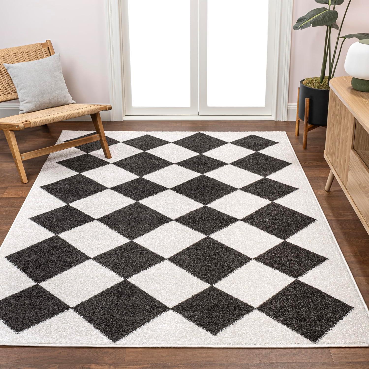 image:imageJONATHAN Y Draper Geometric Diamond Pattern WhiteCharcoal Indoor Area Rug 3x5 Classic Vintage EasyCleaning for Living Room Bedroom Kitchen Pet Friendly NonShedding ATH100A3WhiteCharcoal