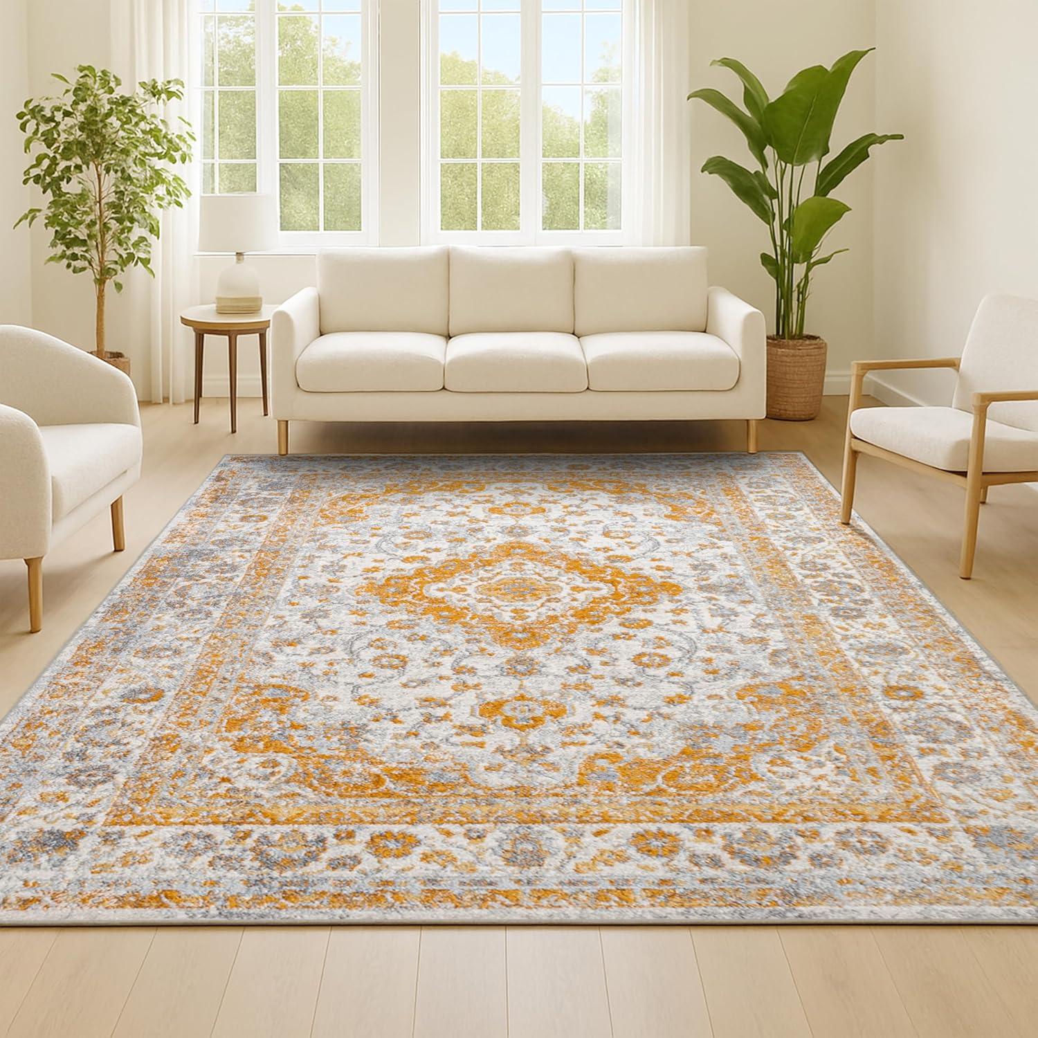 image:imageJONATHAN Y Indhira Ornate Medallion BlueGray Indoor Area Rug 3x5 Bohemian Vintage EasyCleaning for Living Room Bedroom Kitchen Pet Friendly NonShedding MDP212A3WhiteOrange