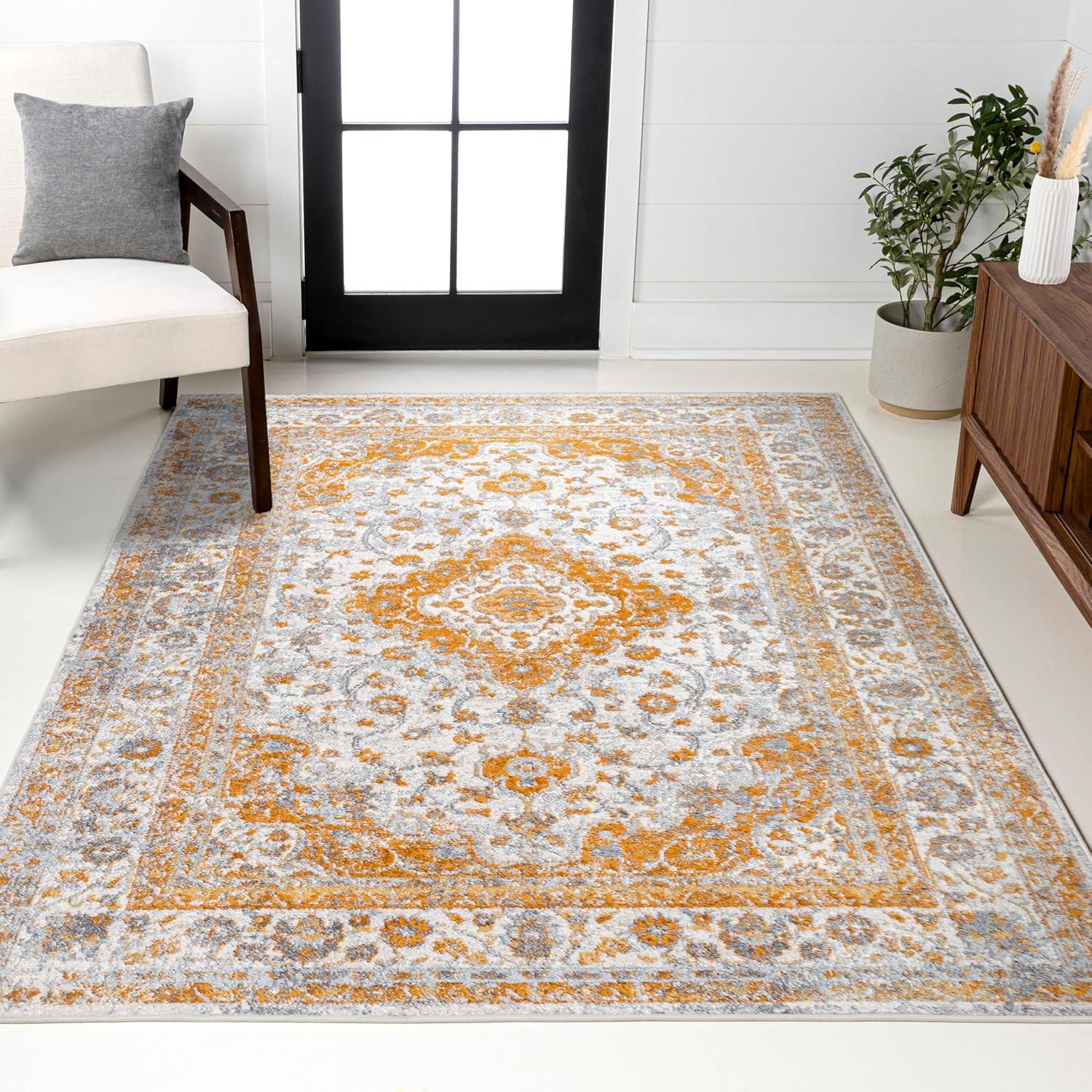 image:imageJONATHAN Y Indhira Ornate Medallion BlueGray Indoor Area Rug 3x5 Bohemian Vintage EasyCleaning for Living Room Bedroom Kitchen Pet Friendly NonShedding MDP212A3WhiteOrange