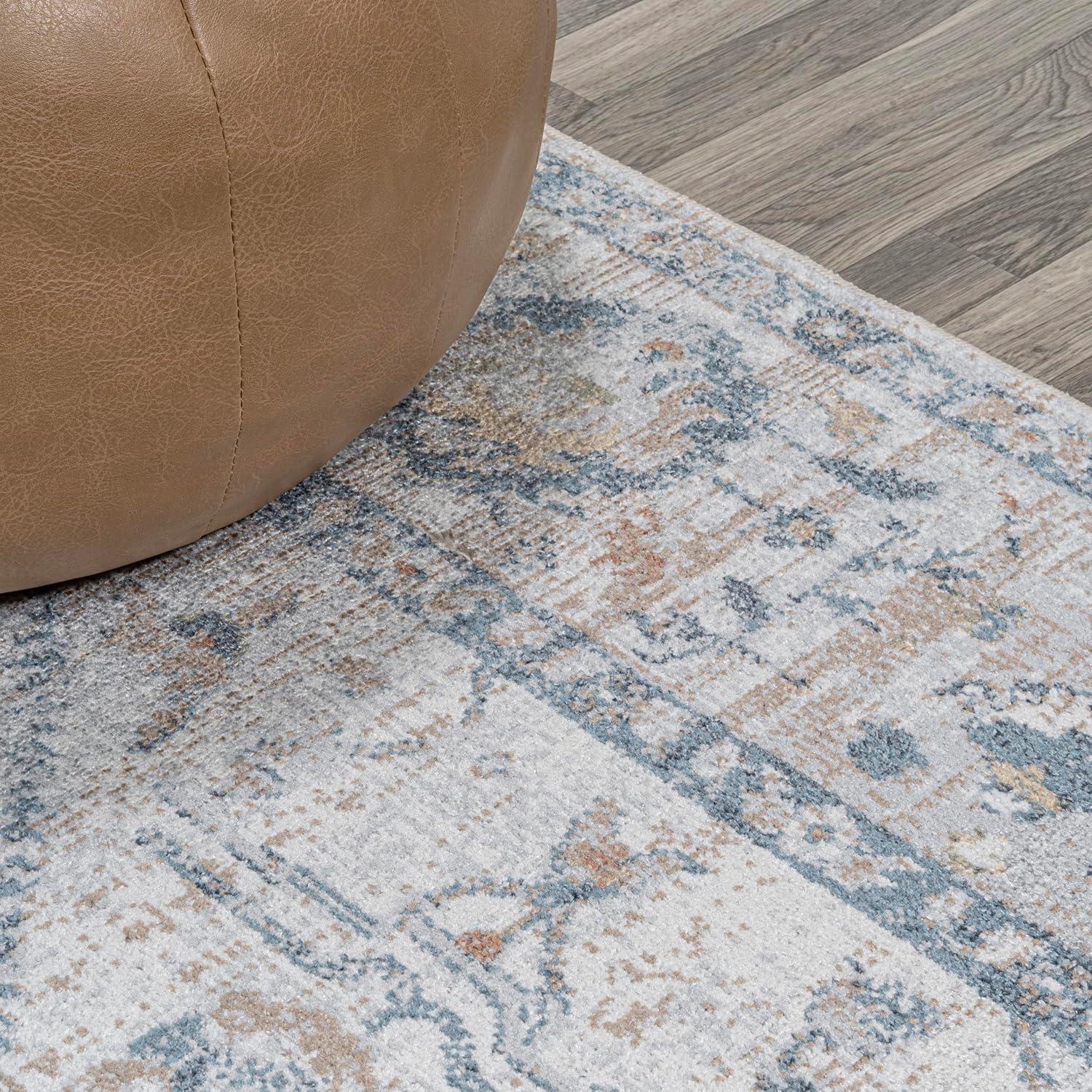 image:imageJONATHAN Y Machine Washable Indoor Area Rug 3X5 Dark GrayCream Brandy Rustic Border LowPile for Living Room Bedroom Kitchen Office EasyCleaning PetFriendly NonShedding WSH321A3Brandylight GrayBlue