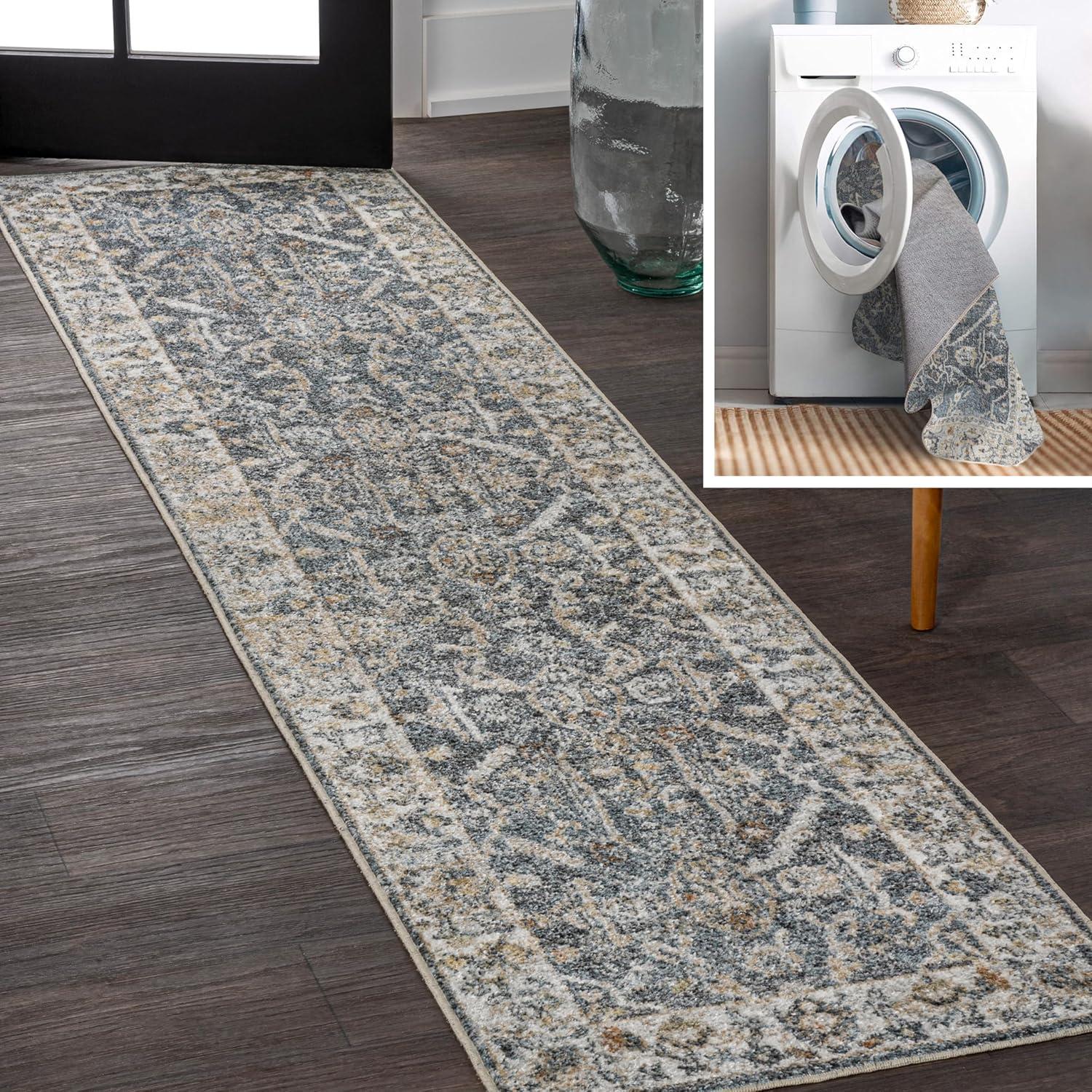 image:imageJONATHAN Y Machine Washable Indoor Area Rug 3X5 Dark GrayCream Brandy Rustic Border LowPile for Living Room Bedroom Kitchen Office EasyCleaning PetFriendly NonShedding WSH321A3Brandydark GrayCream