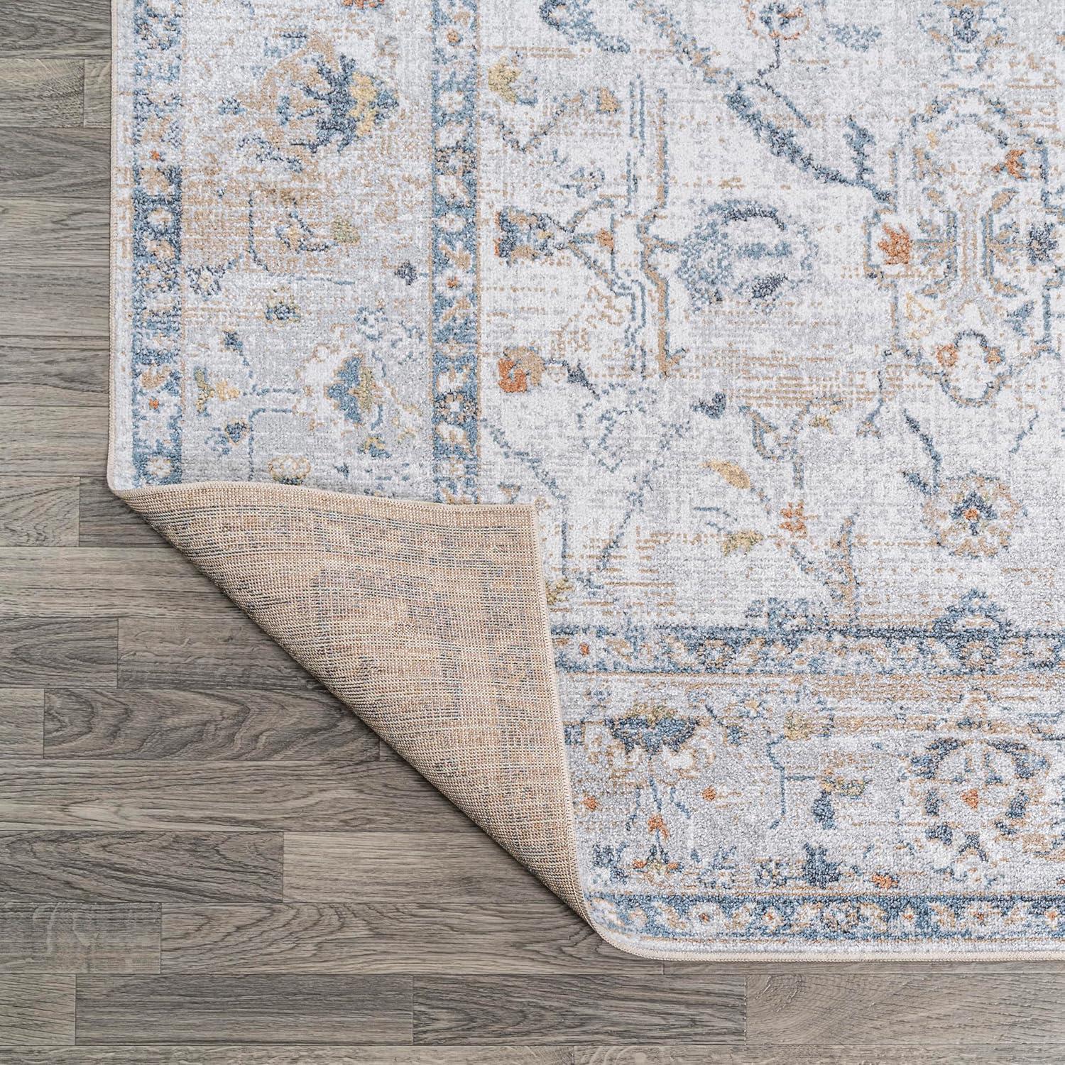 image:imageJONATHAN Y Machine Washable Indoor Area Rug 3X5 Dark GrayCream Brandy Rustic Border LowPile for Living Room Bedroom Kitchen Office EasyCleaning PetFriendly NonShedding WSH321A3Brandylight GrayBlue