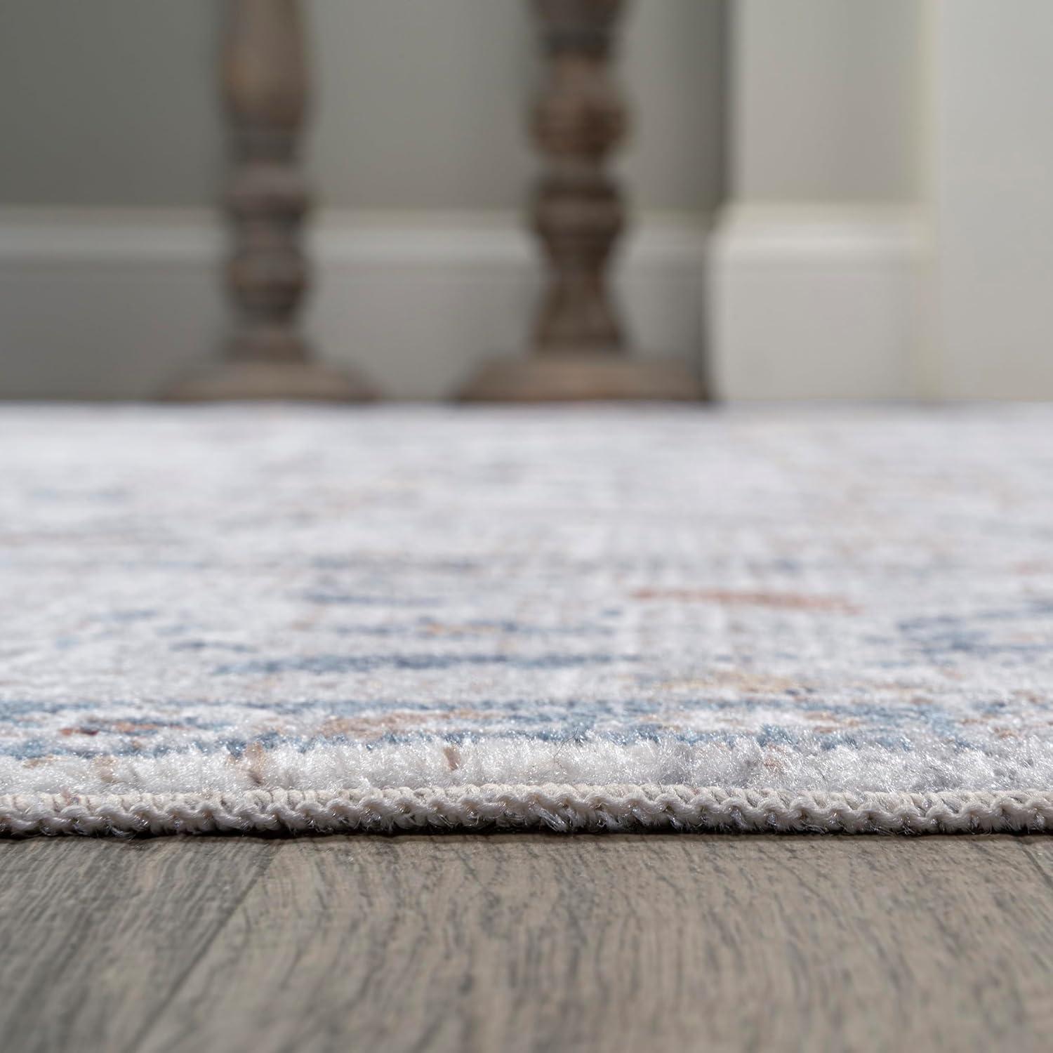 image:imageJONATHAN Y Machine Washable Indoor Area Rug 3X5 Dark GrayCream Brandy Rustic Border LowPile for Living Room Bedroom Kitchen Office EasyCleaning PetFriendly NonShedding WSH321A3Brandylight GrayBlue