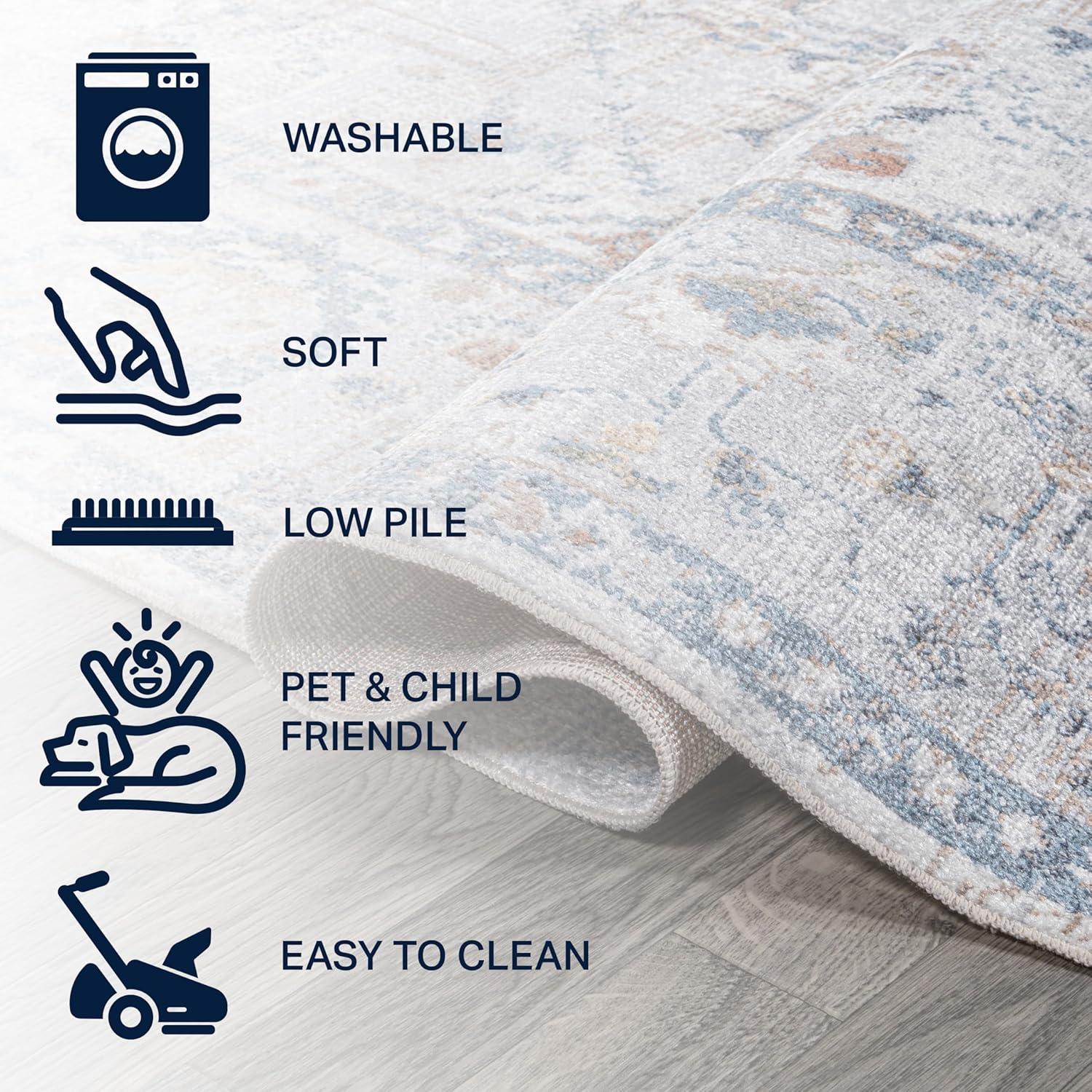 image:imageJONATHAN Y Machine Washable Indoor Area Rug 3X5 Dark GrayCream Brandy Rustic Border LowPile for Living Room Bedroom Kitchen Office EasyCleaning PetFriendly NonShedding WSH321A3Brandylight GrayBlue
