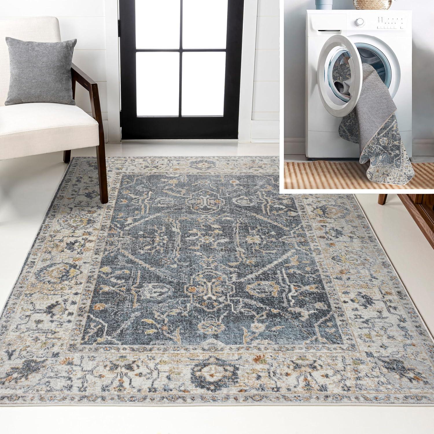 image:imageJONATHAN Y Machine Washable Indoor Area Rug 3X5 Dark GrayCream Brandy Rustic Border LowPile for Living Room Bedroom Kitchen Office EasyCleaning PetFriendly NonShedding WSH321A3Brandydark GrayCream