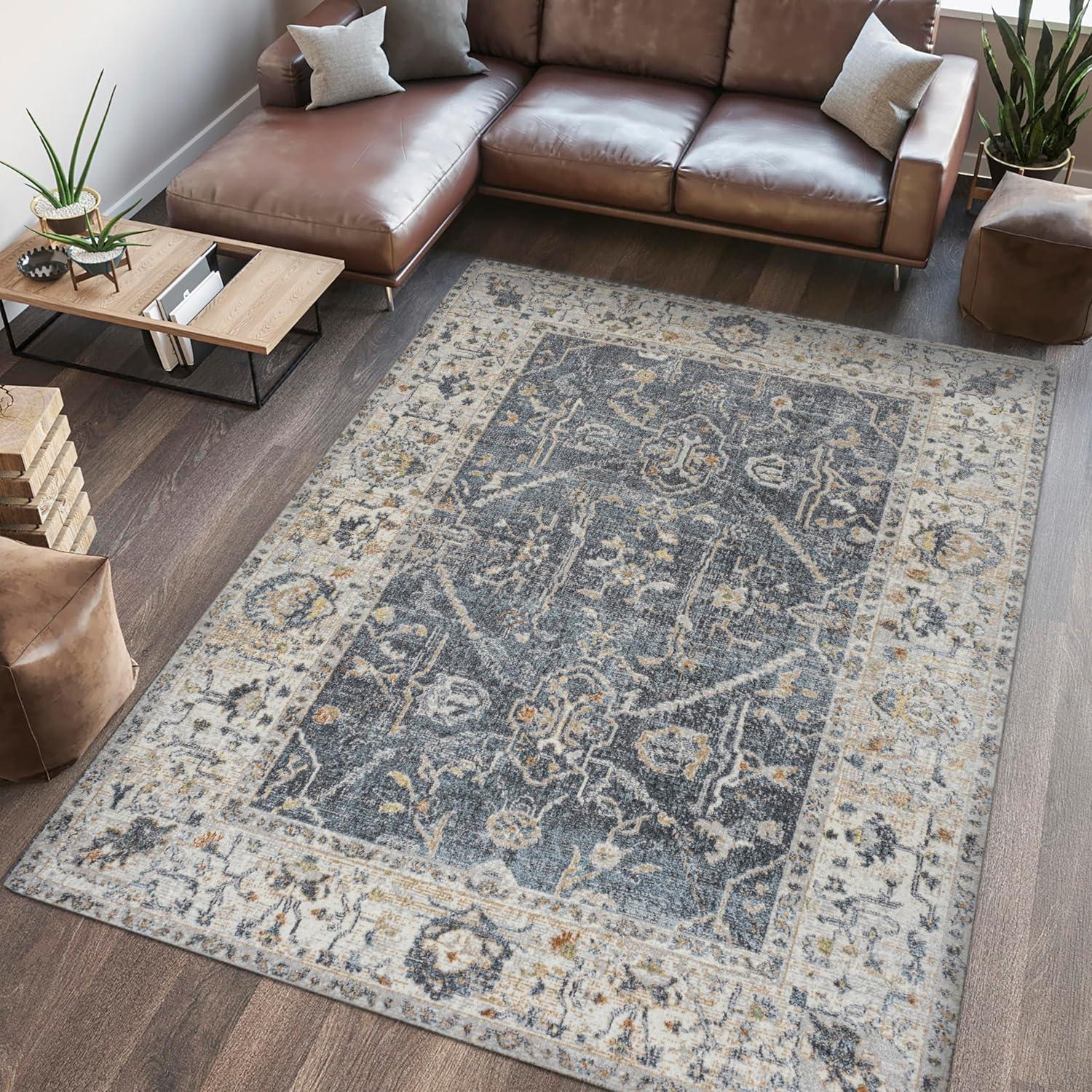 image:imageJONATHAN Y Machine Washable Indoor Area Rug 3X5 Dark GrayCream Brandy Rustic Border LowPile for Living Room Bedroom Kitchen Office EasyCleaning PetFriendly NonShedding WSH321A3Brandydark GrayCream