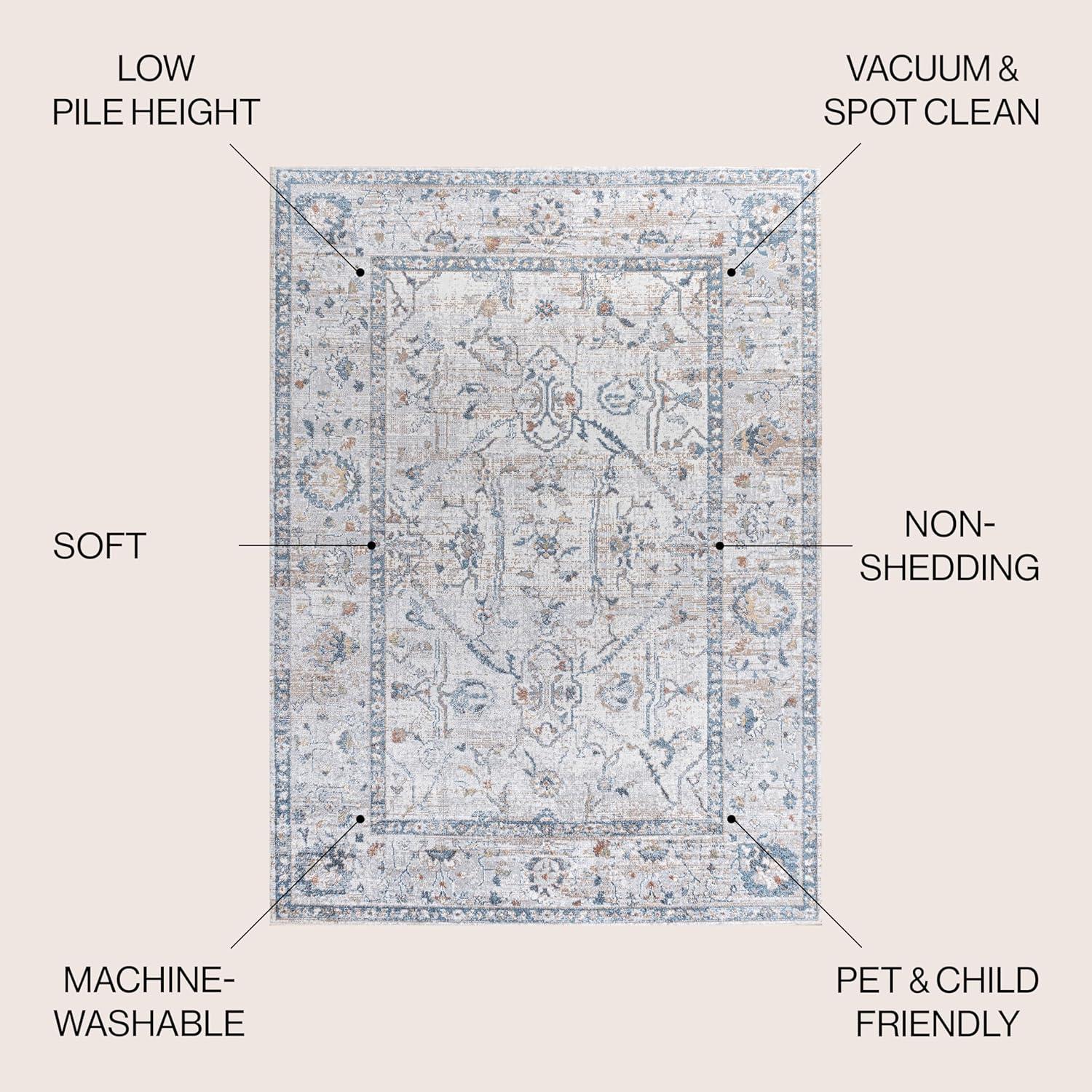image:imageJONATHAN Y Machine Washable Indoor Area Rug 3X5 Dark GrayCream Brandy Rustic Border LowPile for Living Room Bedroom Kitchen Office EasyCleaning PetFriendly NonShedding WSH321A3Brandylight GrayBlue