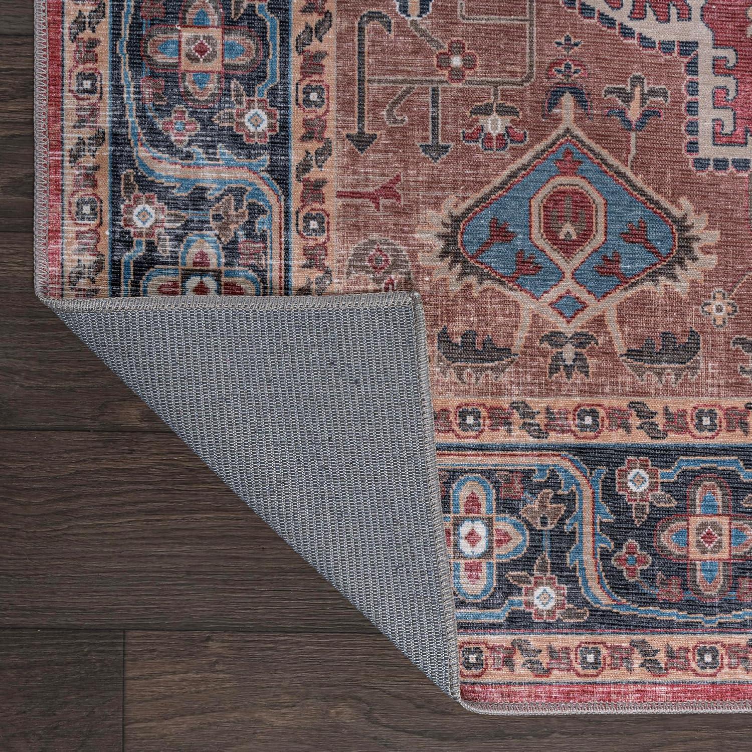 image:imageJONATHAN Y Machine Washable Indoor Area Rug 3X5 RedOrangeCream Alacati Ogee Medallion for Living Room Bedroom Kitchen Office EasyCleaning High Traffic PetFriendly NonShedding WSH103A3RedBlueBrown