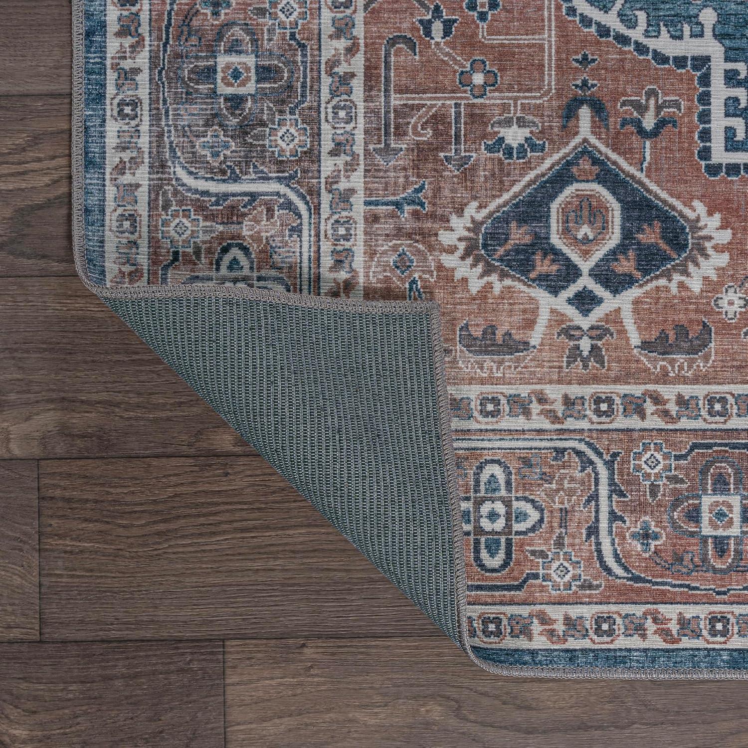 image:imageJONATHAN Y Machine Washable Indoor Area Rug 3X5 RedOrangeCream Alacati Ogee Medallion for Living Room Bedroom Kitchen Office EasyCleaning High Traffic PetFriendly NonShedding WSH103A3NavyBrown