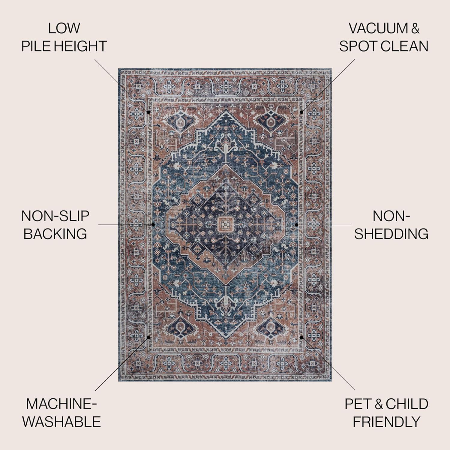 image:imageJONATHAN Y Machine Washable Indoor Area Rug 3X5 RedOrangeCream Alacati Ogee Medallion for Living Room Bedroom Kitchen Office EasyCleaning High Traffic PetFriendly NonShedding WSH103A3NavyBrown