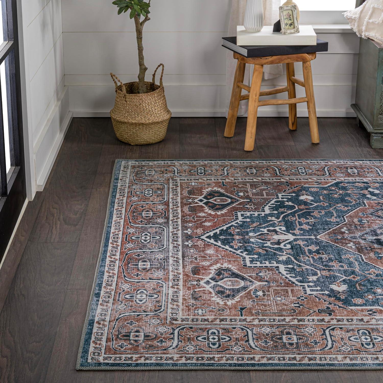image:imageJONATHAN Y Machine Washable Indoor Area Rug 3X5 RedOrangeCream Alacati Ogee Medallion for Living Room Bedroom Kitchen Office EasyCleaning High Traffic PetFriendly NonShedding WSH103A3NavyBrown