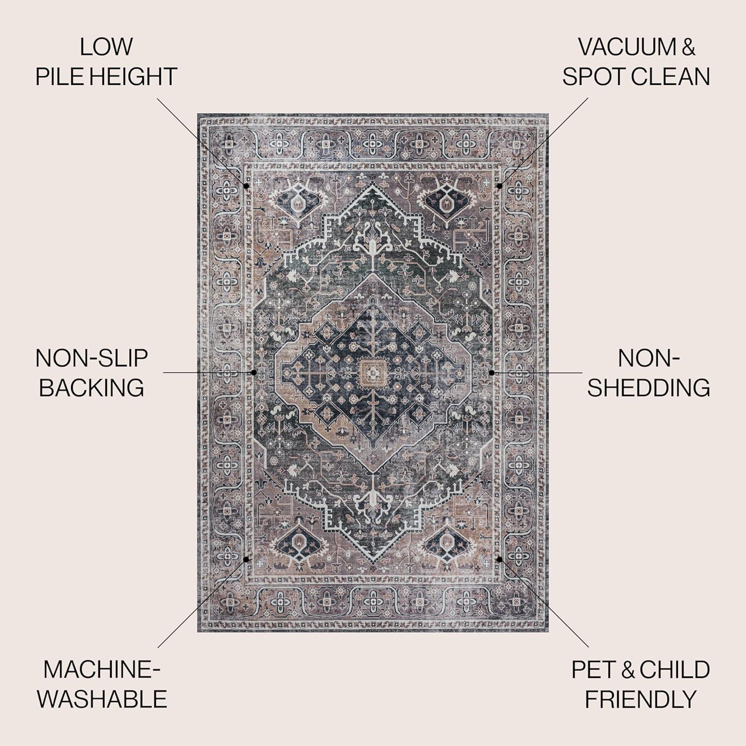 image:imageJONATHAN Y Machine Washable Indoor Area Rug 3X5 RedOrangeCream Alacati Ogee Medallion for Living Room Bedroom Kitchen Office EasyCleaning High Traffic PetFriendly NonShedding WSH103A3Dark GreenDark Beige