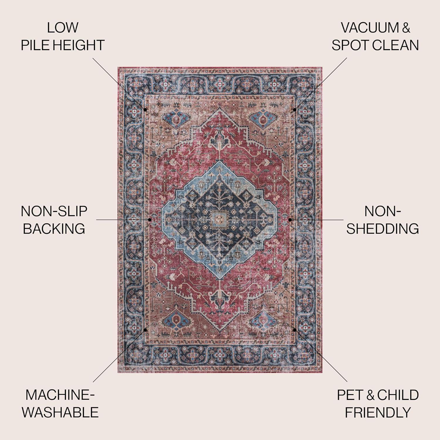 image:imageJONATHAN Y Machine Washable Indoor Area Rug 3X5 RedOrangeCream Alacati Ogee Medallion for Living Room Bedroom Kitchen Office EasyCleaning High Traffic PetFriendly NonShedding WSH103A3RedBlueBrown