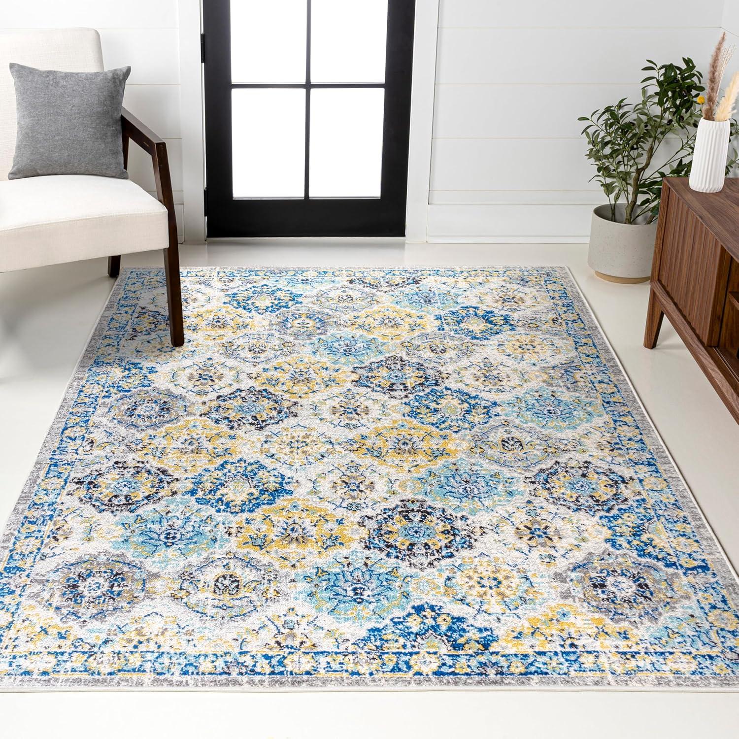 image:imageJONATHAN Y Modern Boho Vintage Trellis BlueMulti Indoor Area Rug 3x5 Bohemian Traditional EasyCleaning for Living Room Bedroom Kitchen Pet Friendly NonShedding MDP205A3BlueMulti