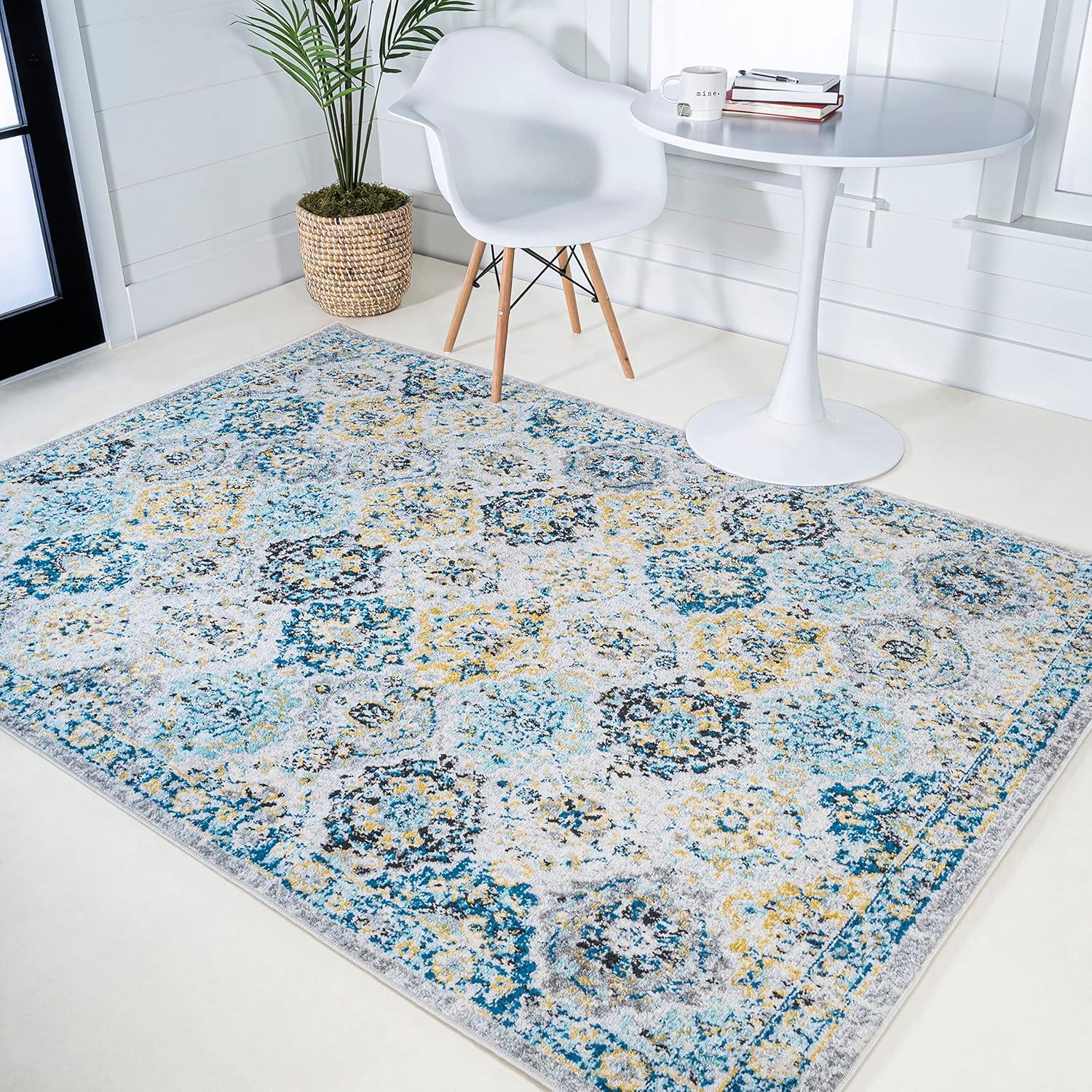 image:imageJONATHAN Y Modern Boho Vintage Trellis BlueMulti Indoor Area Rug 3x5 Bohemian Traditional EasyCleaning for Living Room Bedroom Kitchen Pet Friendly NonShedding MDP205A3BlueMulti
