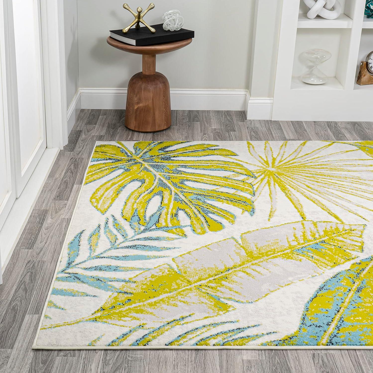 image:imageJONATHAN Y Monstera Tropical Leaves IvoryGreen Indoor Area Rug 3x5 Coastal Floral EasyCleaning for Living Room Bedroom Kitchen Pet Friendly NonShedding LUX100A3211 x 5 Rectangular