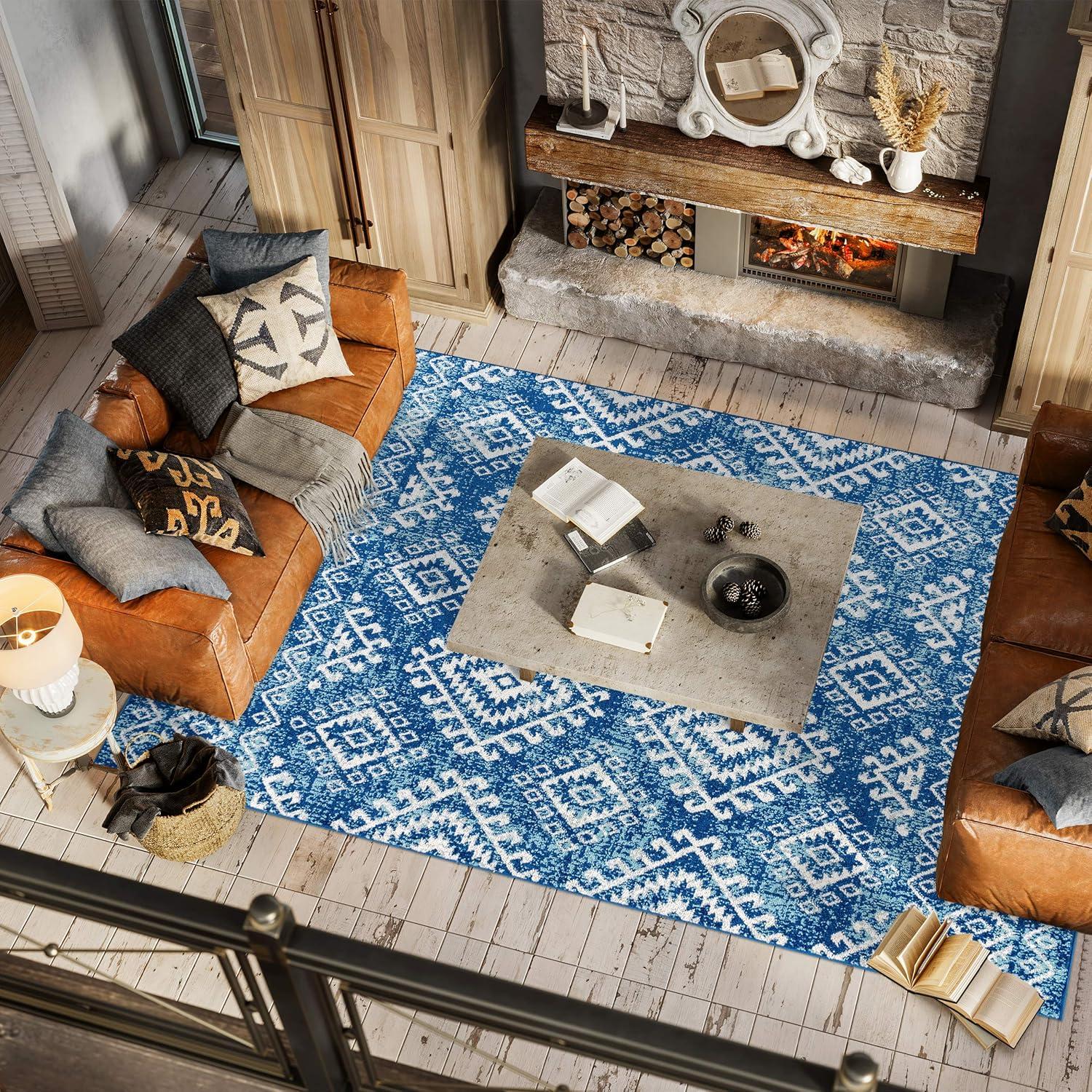 image:imageJONATHAN Y Moroccan Hype Boho Vintage Tribal BlueWhite Indoor Area Rug 3x5 Bohemian Vintage EasyCleaning for Living Room Bedroom Kitchen Pet Friendly NonShedding MOH102A34 x 6 Rectangular