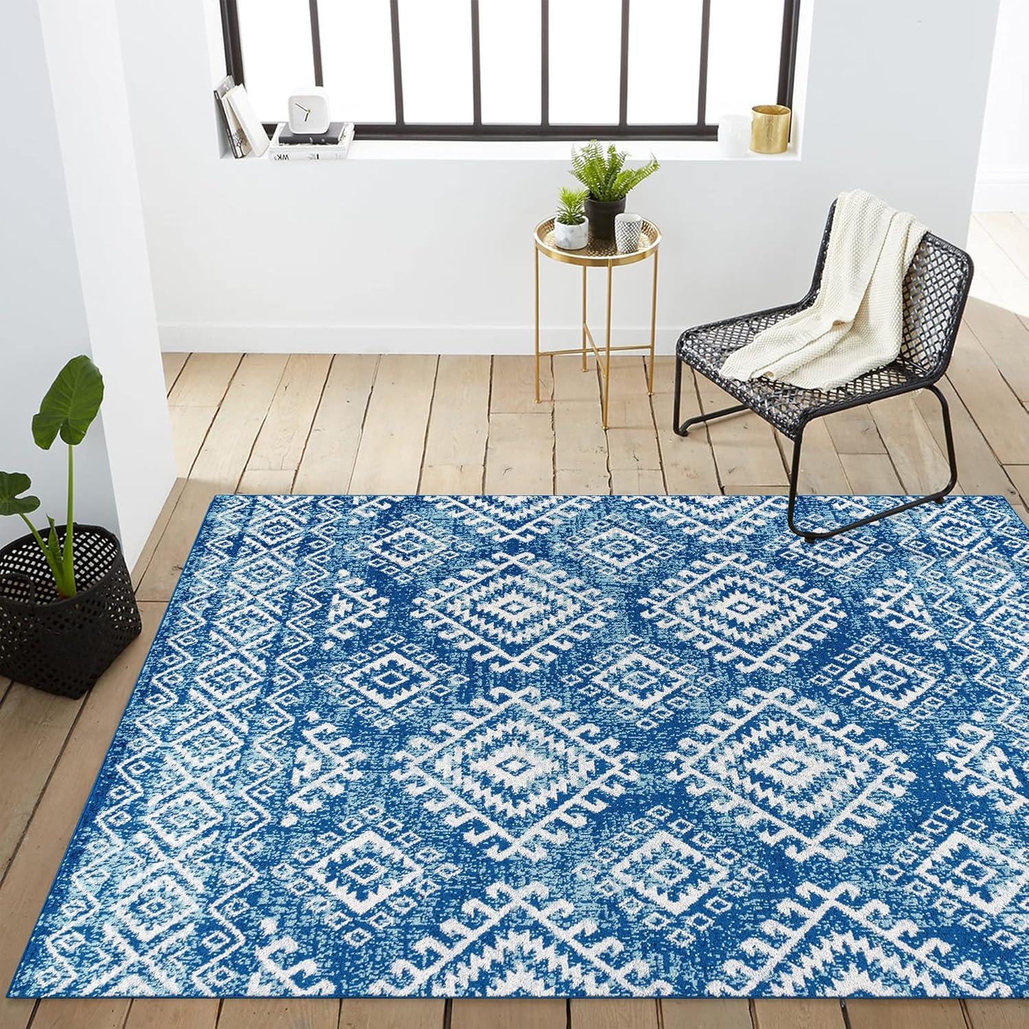 image:imageJONATHAN Y Moroccan Hype Boho Vintage Tribal BlueWhite Indoor Area Rug 3x5 Bohemian Vintage EasyCleaning for Living Room Bedroom Kitchen Pet Friendly NonShedding MOH102A379 x 10 Rectangular
