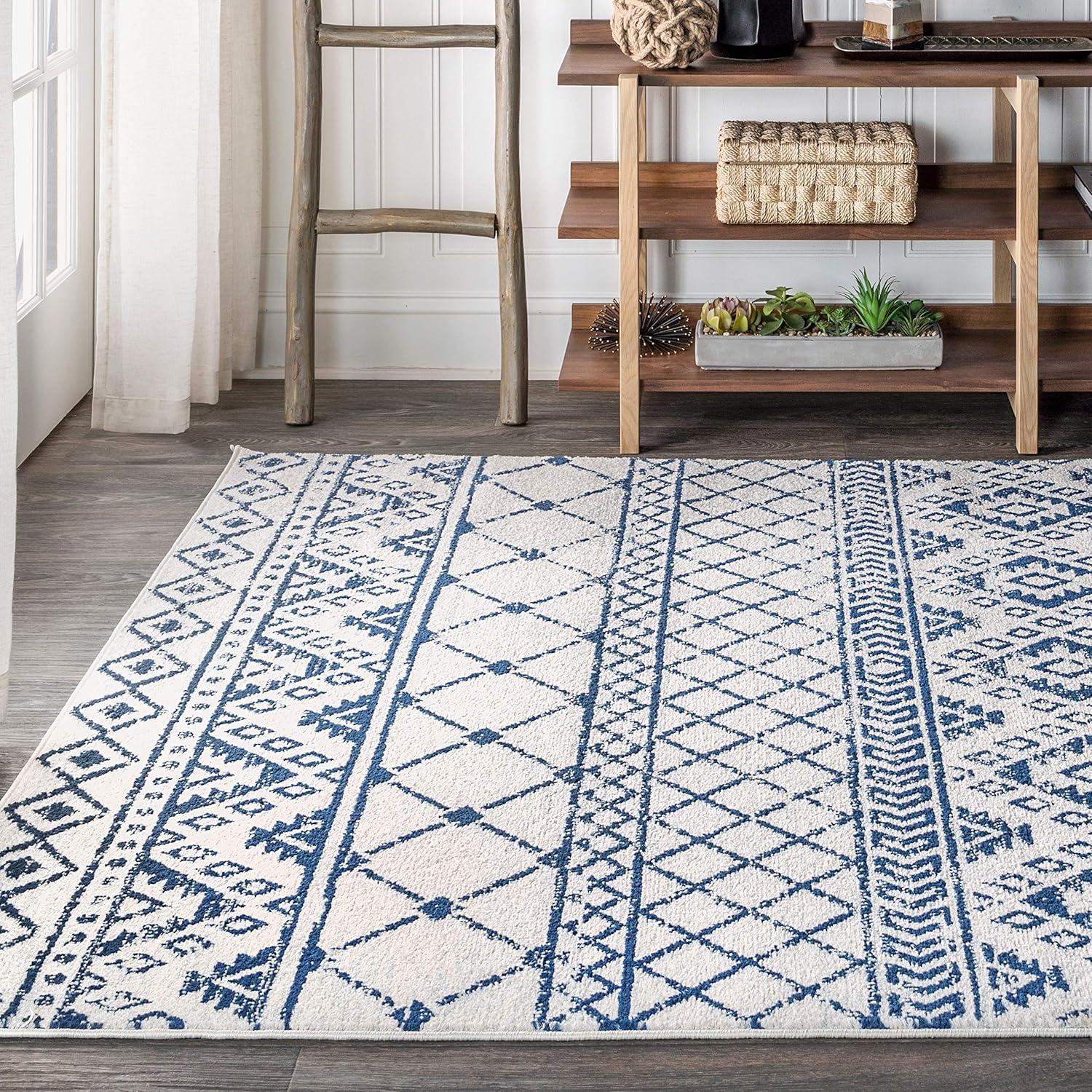 image:imageJONATHAN Y Moroccan Hype Boho Vintage Tribal CreamBlue Indoor Area Rug 3x5 Bohemian Vintage EasyCleaning for Living Room Bedroom Kitchen Pet Friendly NonShedding MOH103A34 x 6 Rectangular