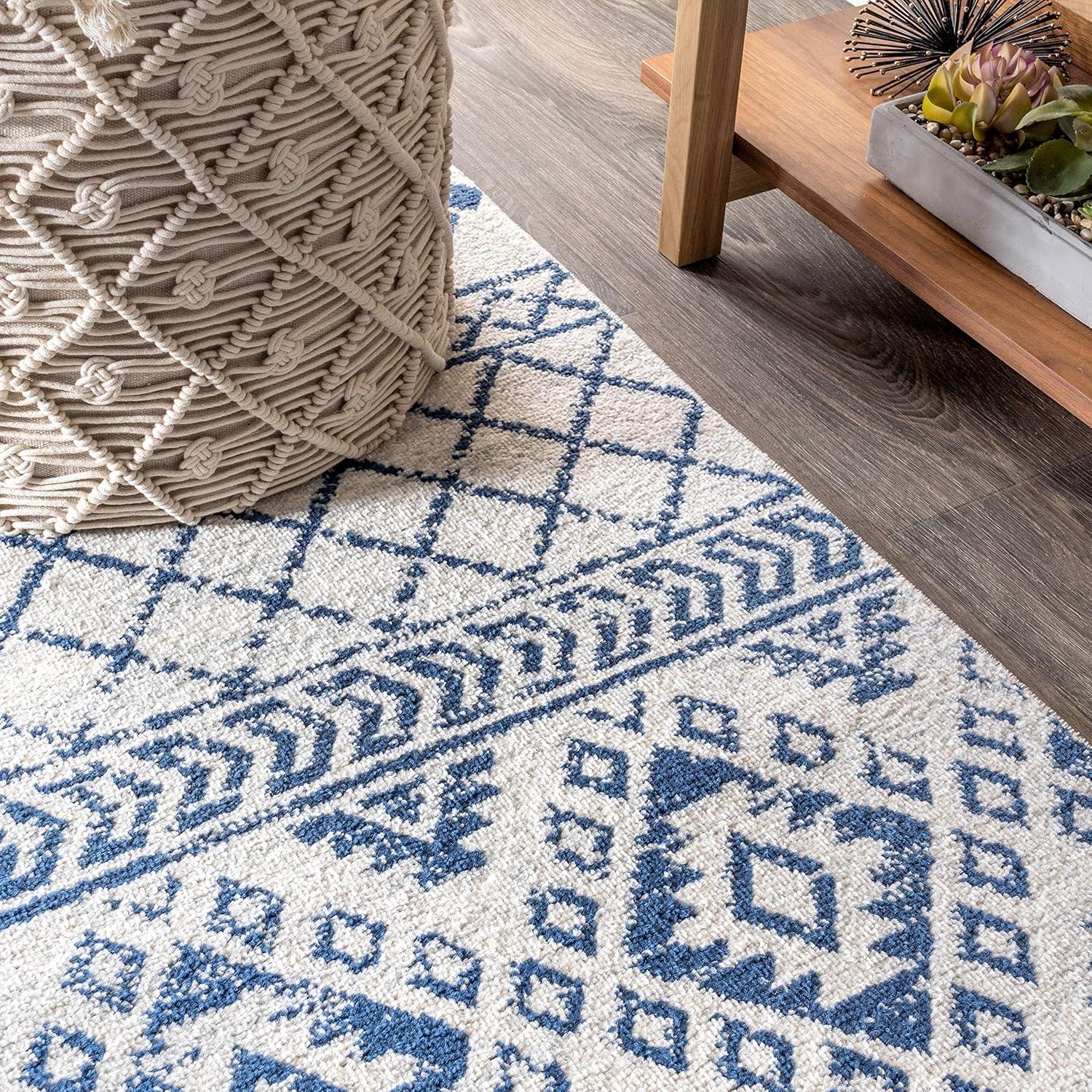 image:imageJONATHAN Y Moroccan Hype Boho Vintage Tribal CreamBlue Indoor Area Rug 3x5 Bohemian Vintage EasyCleaning for Living Room Bedroom Kitchen Pet Friendly NonShedding MOH103A323 x 8 Runner