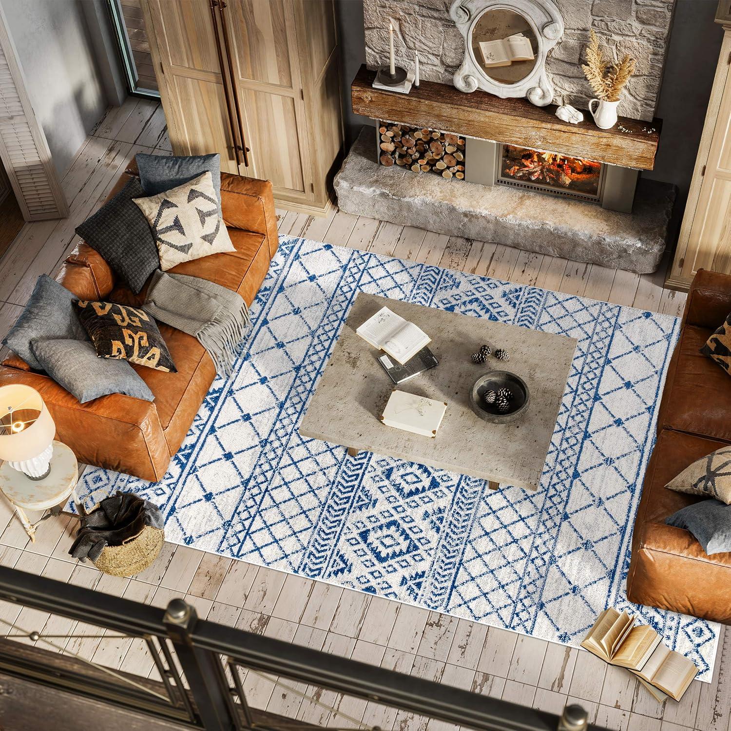 image:imageJONATHAN Y Moroccan Hype Boho Vintage Tribal CreamBlue Indoor Area Rug 3x5 Bohemian Vintage EasyCleaning for Living Room Bedroom Kitchen Pet Friendly NonShedding MOH103A379 x 10 Rectangular