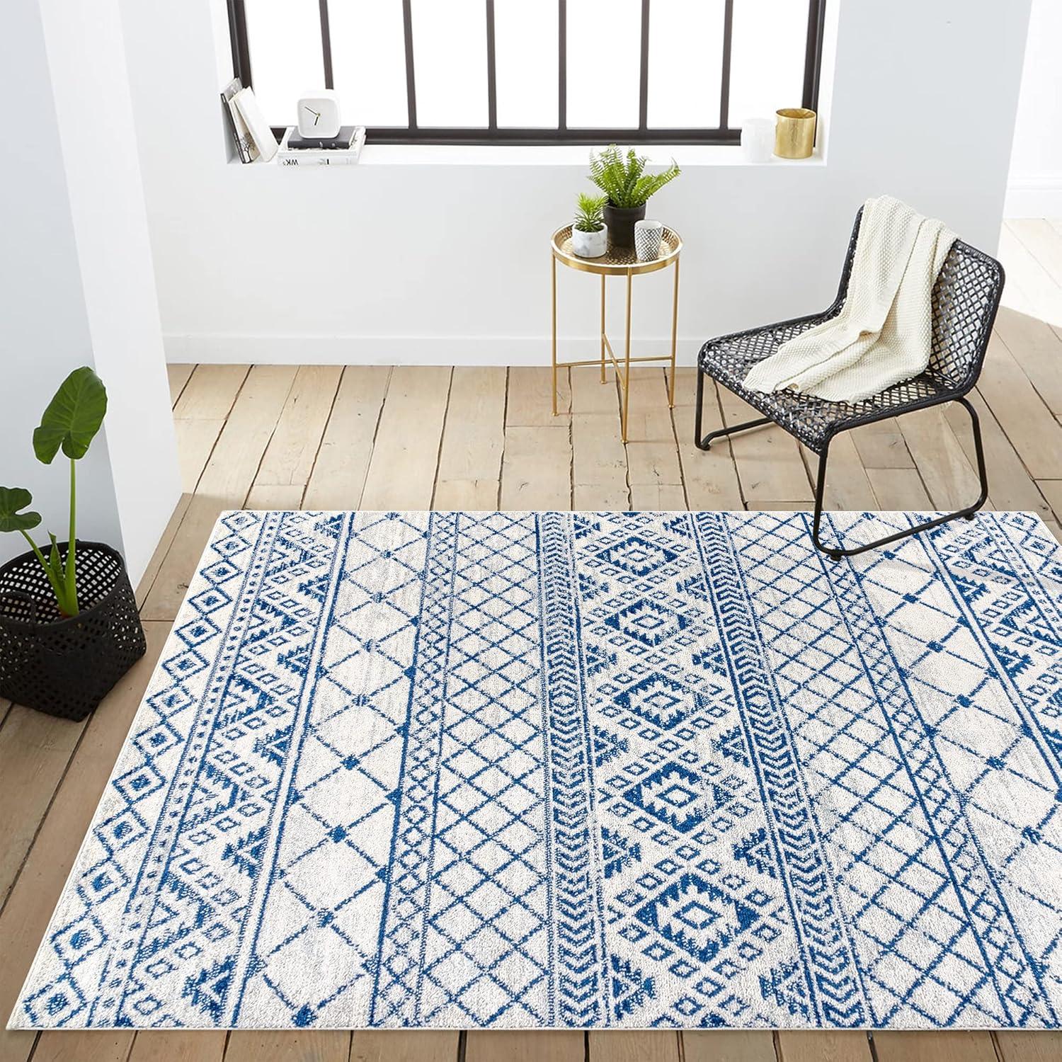 image:imageJONATHAN Y Moroccan Hype Boho Vintage Tribal CreamBlue Indoor Area Rug 3x5 Bohemian Vintage EasyCleaning for Living Room Bedroom Kitchen Pet Friendly NonShedding MOH103A33 x 5 Rectangular