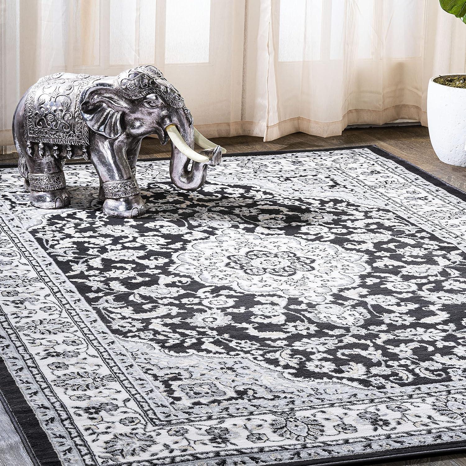 image:imageJONATHAN Y Palmette Modern Floral GrayCream Indoor Area Rug 3x5 Vintage Bohemian EasyCleaning for Living Room Bedroom Kitchen Pet Friendly NonShedding MDP503C3CreamGrayBlack