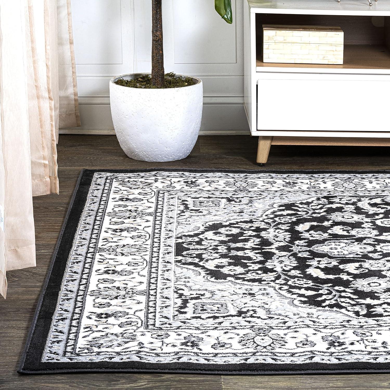image:imageJONATHAN Y Palmette Modern Floral GrayCream Indoor Area Rug 3x5 Vintage Bohemian EasyCleaning for Living Room Bedroom Kitchen Pet Friendly NonShedding MDP503C3CreamGrayBlack