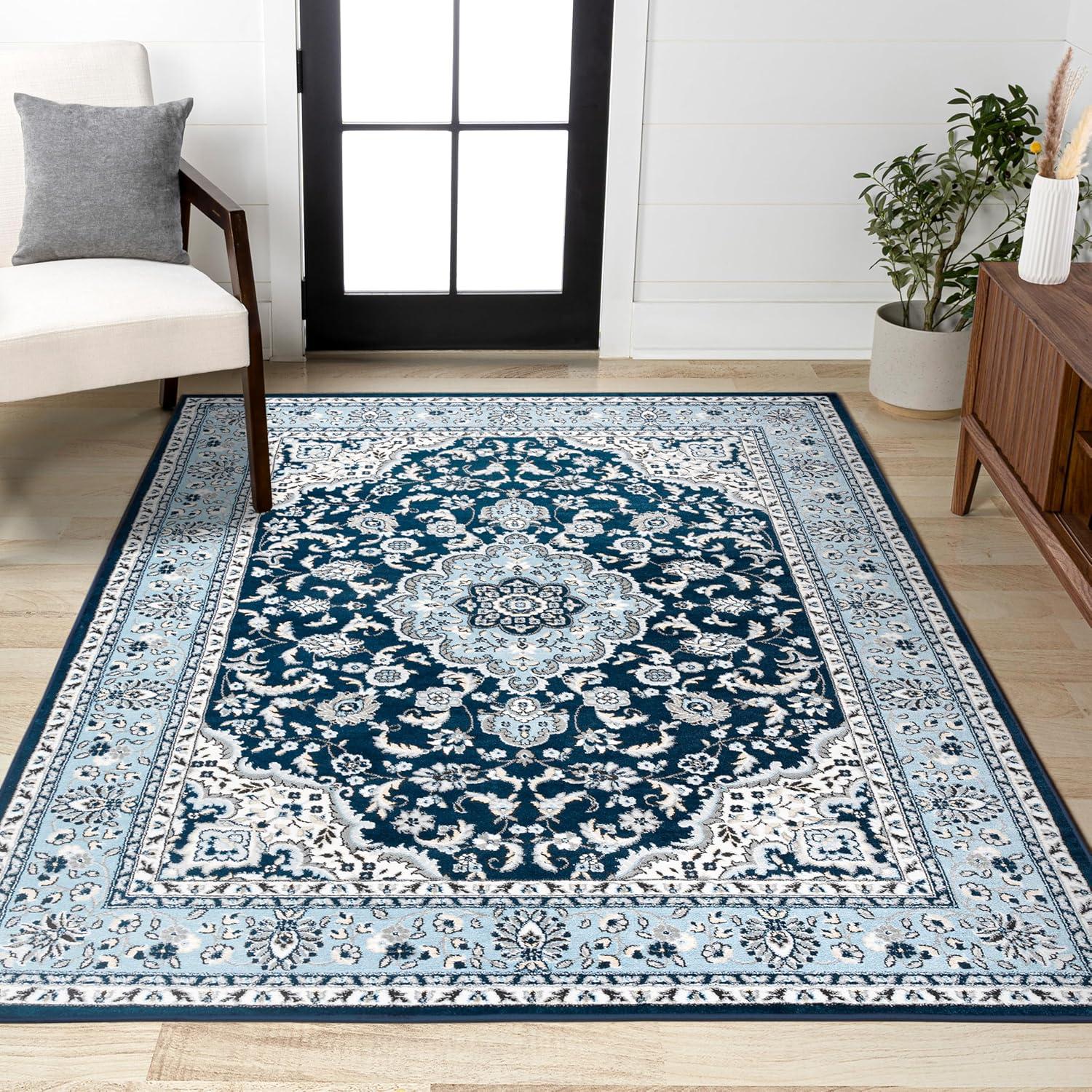 image:imageJONATHAN Y Palmette Modern Floral GrayCream Indoor Area Rug 3x5 Vintage Bohemian EasyCleaning for Living Room Bedroom Kitchen Pet Friendly NonShedding MDP503C3NavyBlue