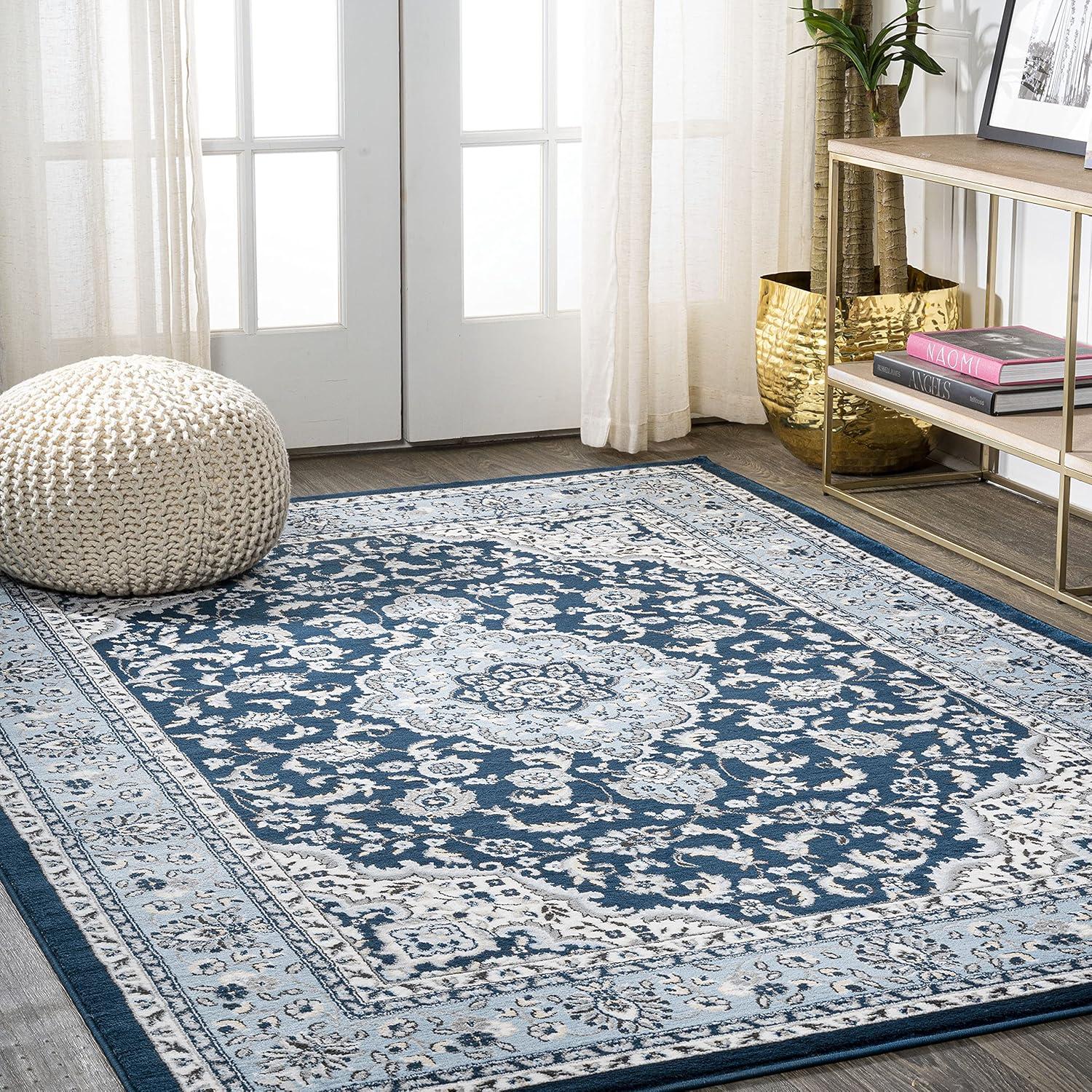 image:imageJONATHAN Y Palmette Modern Floral GrayCream Indoor Area Rug 3x5 Vintage Bohemian EasyCleaning for Living Room Bedroom Kitchen Pet Friendly NonShedding MDP503C3NavyBlue