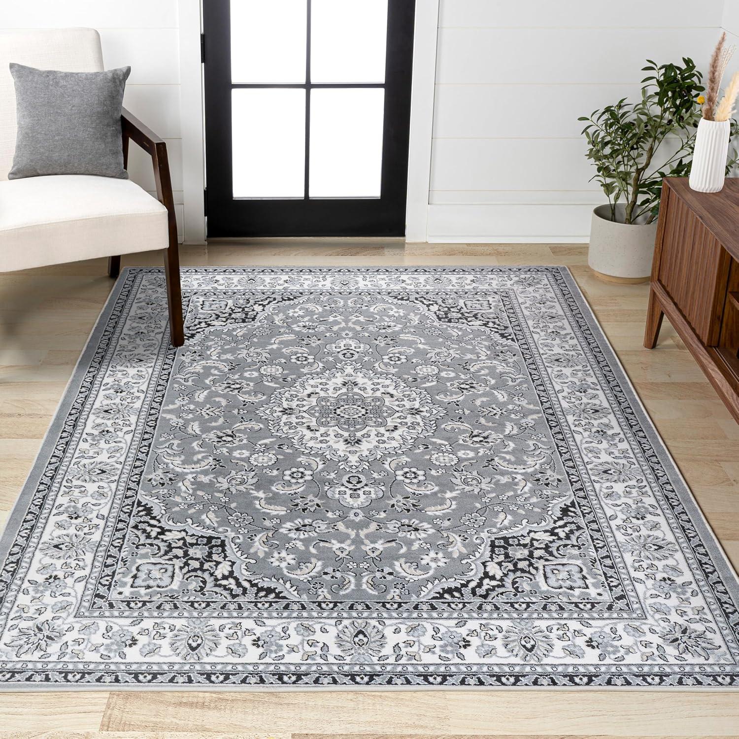 image:imageJONATHAN Y Palmette Modern Floral GrayCream Indoor Area Rug 3x5 Vintage Bohemian EasyCleaning for Living Room Bedroom Kitchen Pet Friendly NonShedding MDP503C3GrayCream