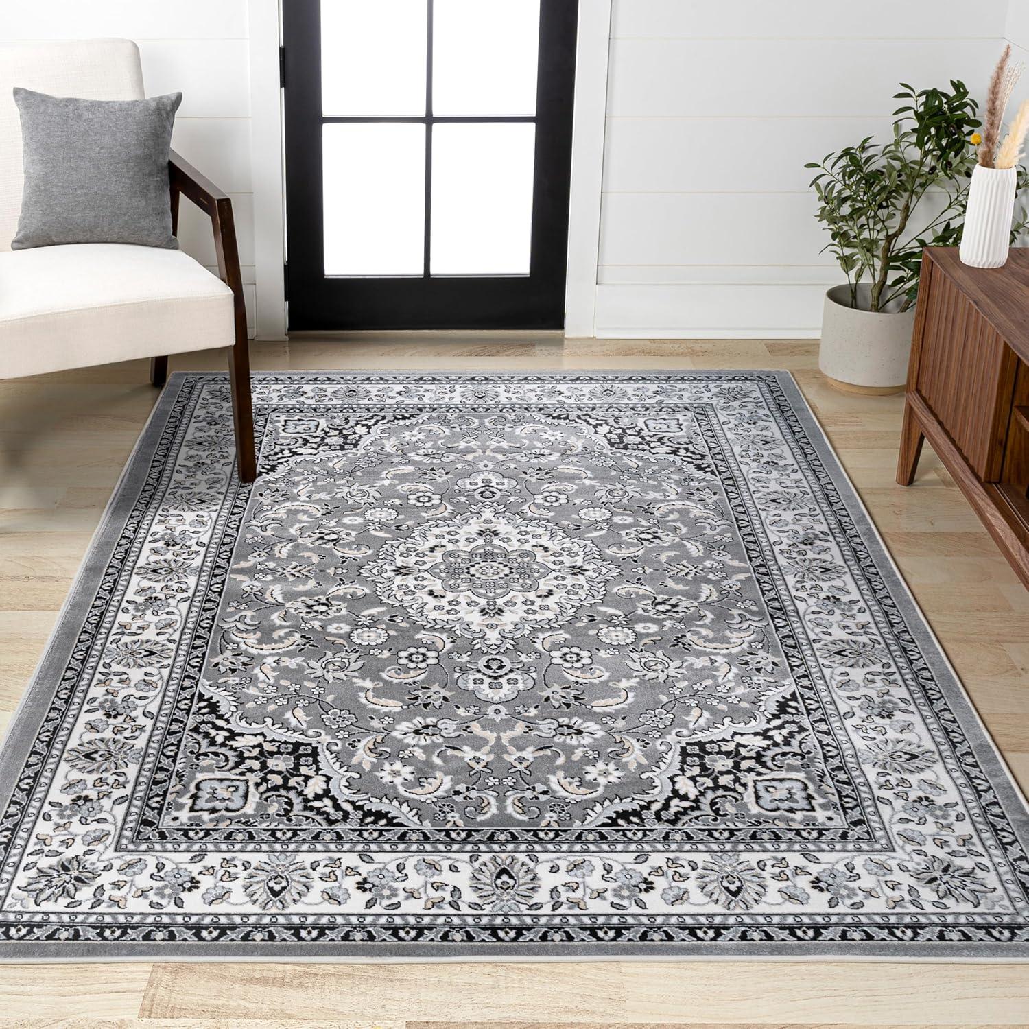 image:imageJONATHAN Y Palmette Modern Floral GrayCream Indoor Area Rug 3x5 Vintage Bohemian EasyCleaning for Living Room Bedroom Kitchen Pet Friendly NonShedding MDP503C3GrayIvory