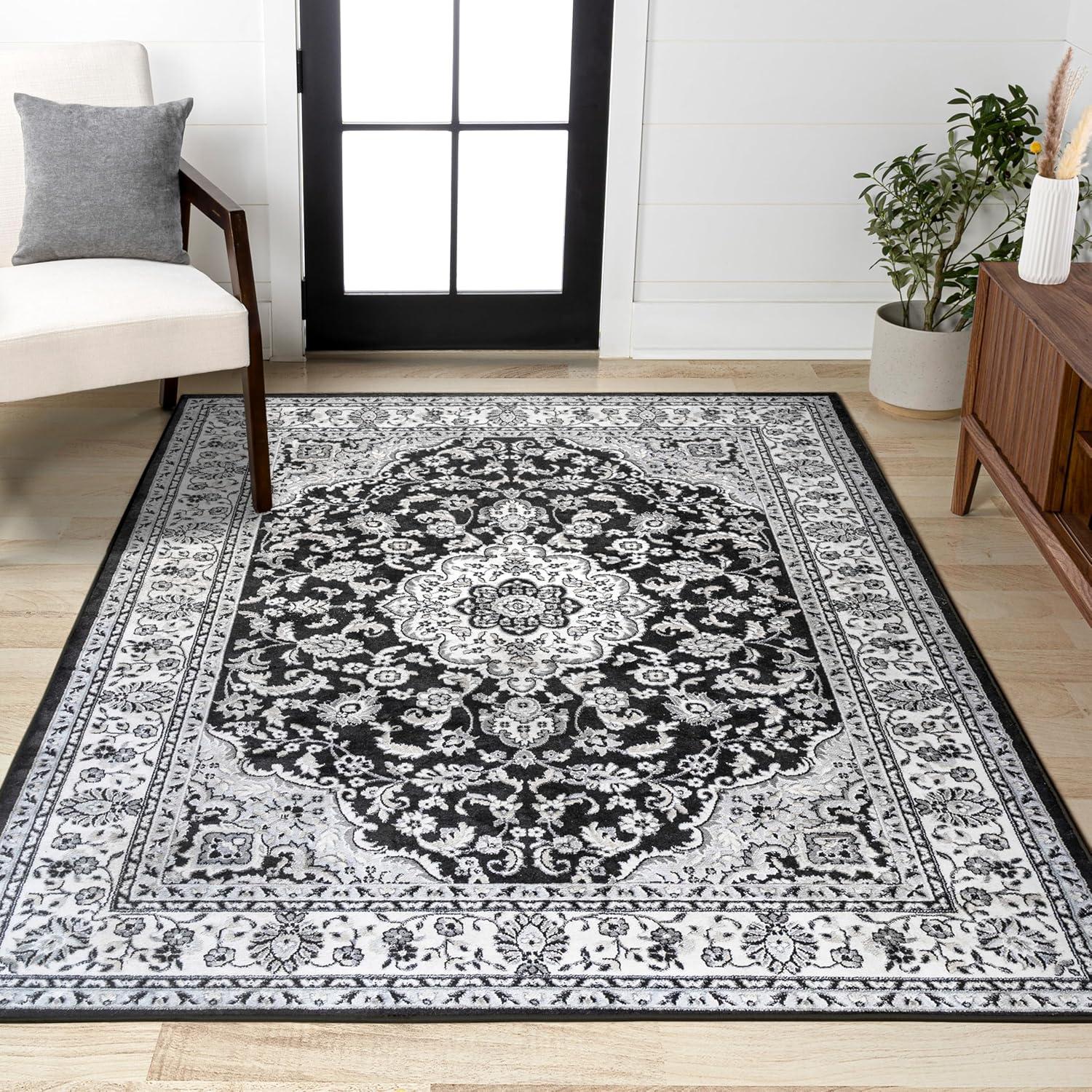 image:imageJONATHAN Y Palmette Modern Floral GrayCream Indoor Area Rug 3x5 Vintage Bohemian EasyCleaning for Living Room Bedroom Kitchen Pet Friendly NonShedding MDP503C3CreamGrayBlack