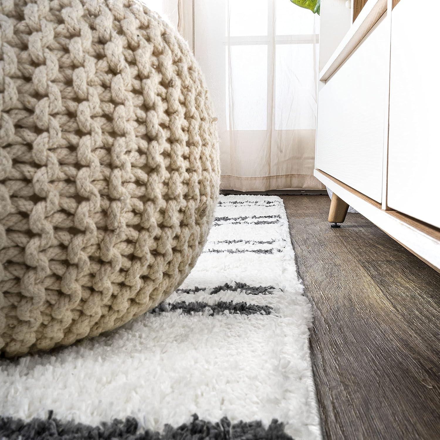 image:imageJONATHAN Y Petra Stripe Geometric Shag WhiteGray Indoor Area Rug 3x5 Bohemian Contemporary EasyCleaning for Living Room Bedroom Kitchen Pet Friendly NonShedding MOH406A32 x 8 Runner