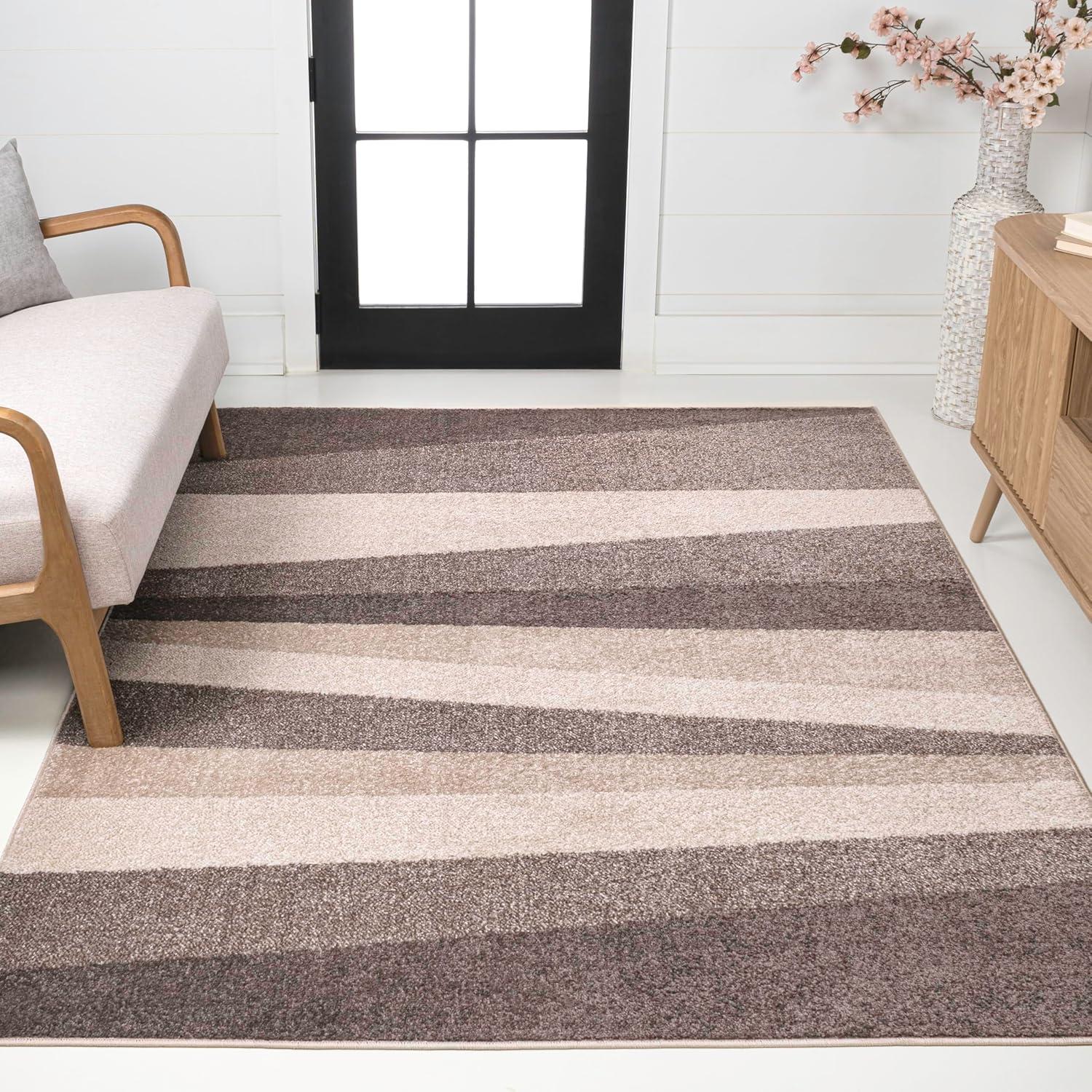 image:imageJONATHAN Y Prism Geometric Striped Indoor Area Rug 3x5 OrangeGreenBlue Modern Coastal EasyCleaning for Living Room Bedroom Kitchen Pet Friendly NonShedding DZC101A3BeigeBrown