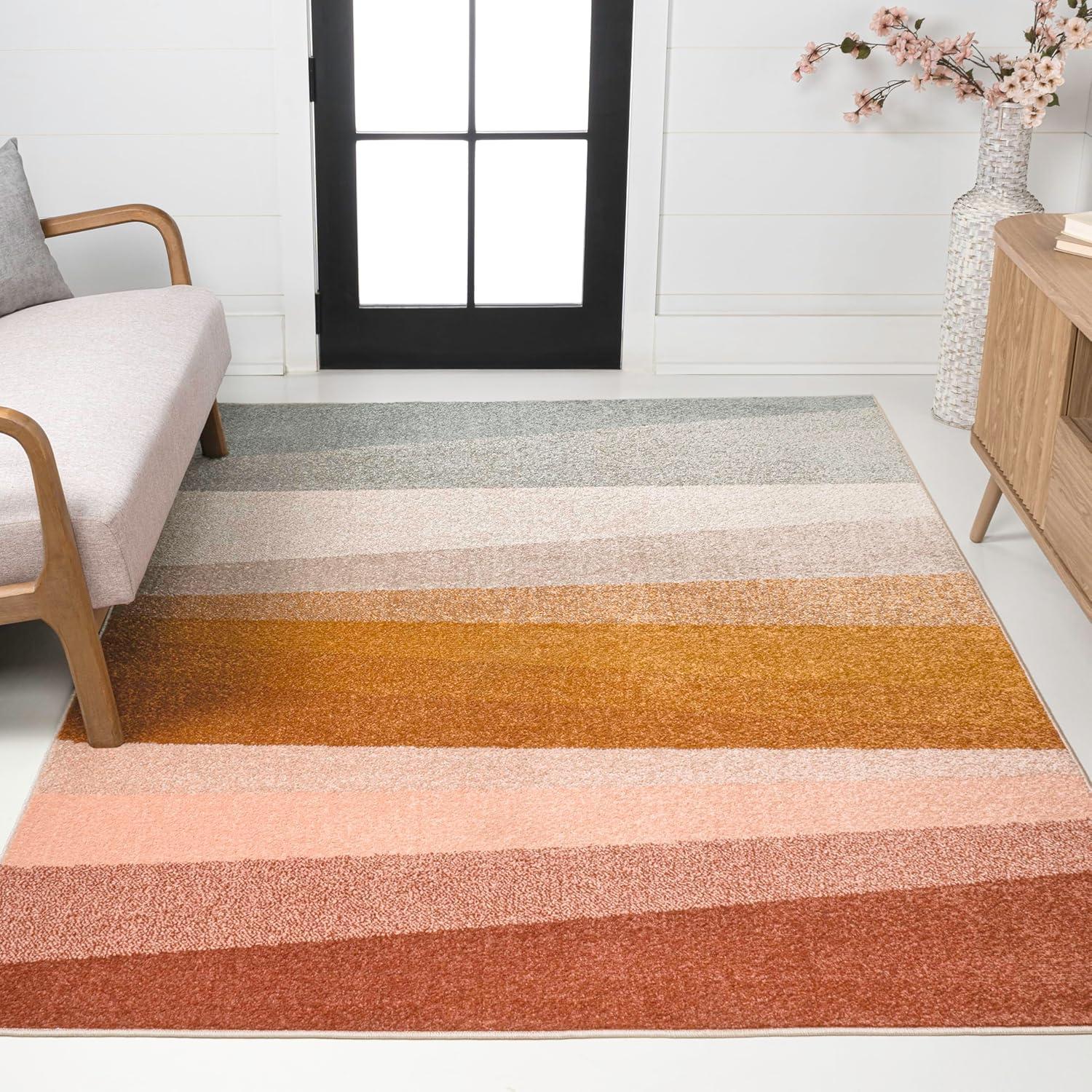 image:imageJONATHAN Y Prism Geometric Striped Indoor Area Rug 3x5 OrangeGreenBlue Modern Coastal EasyCleaning for Living Room Bedroom Kitchen Pet Friendly NonShedding DZC101A3RedYellowGray