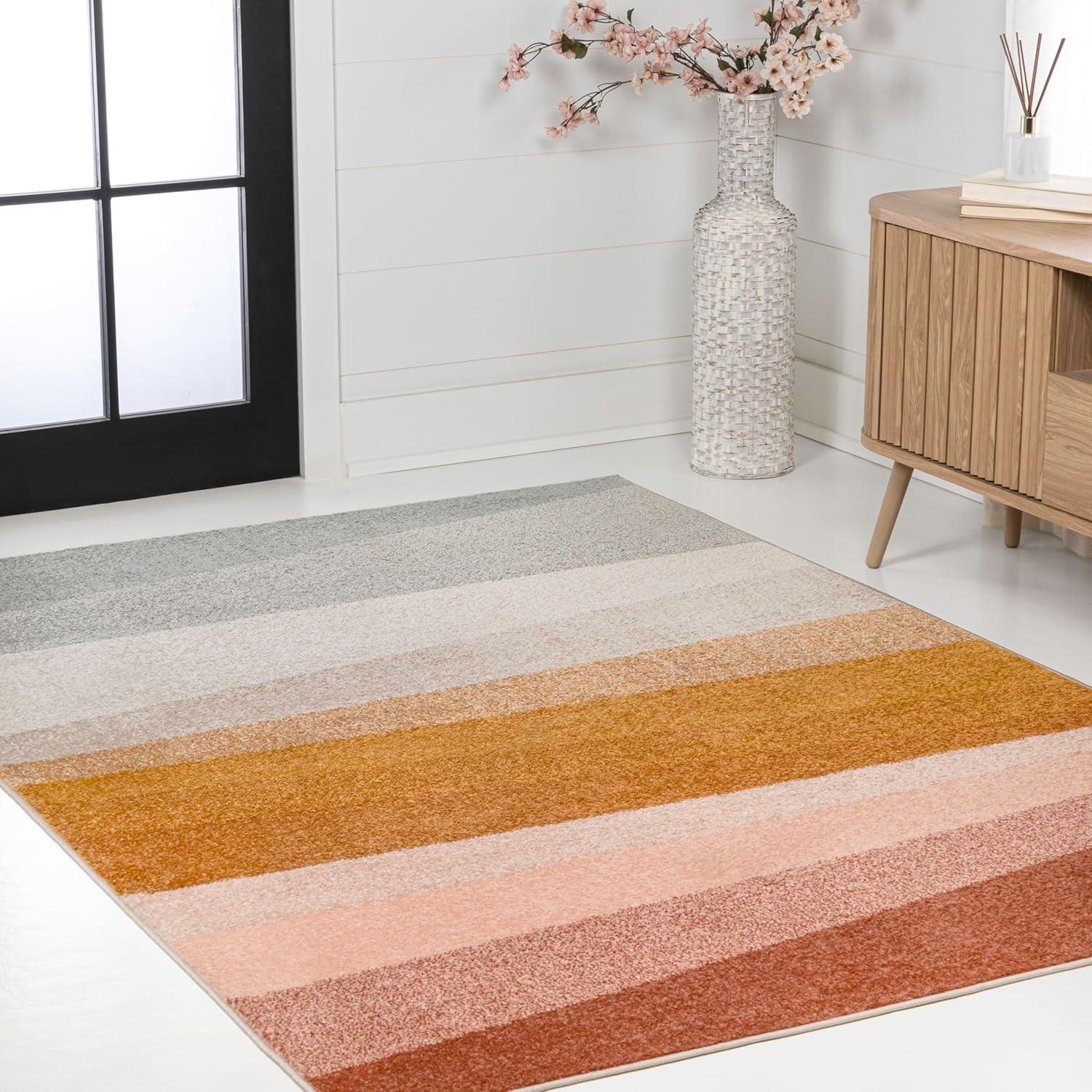 image:imageJONATHAN Y Prism Geometric Striped Indoor Area Rug 3x5 OrangeGreenBlue Modern Coastal EasyCleaning for Living Room Bedroom Kitchen Pet Friendly NonShedding DZC101A3RedYellowGray