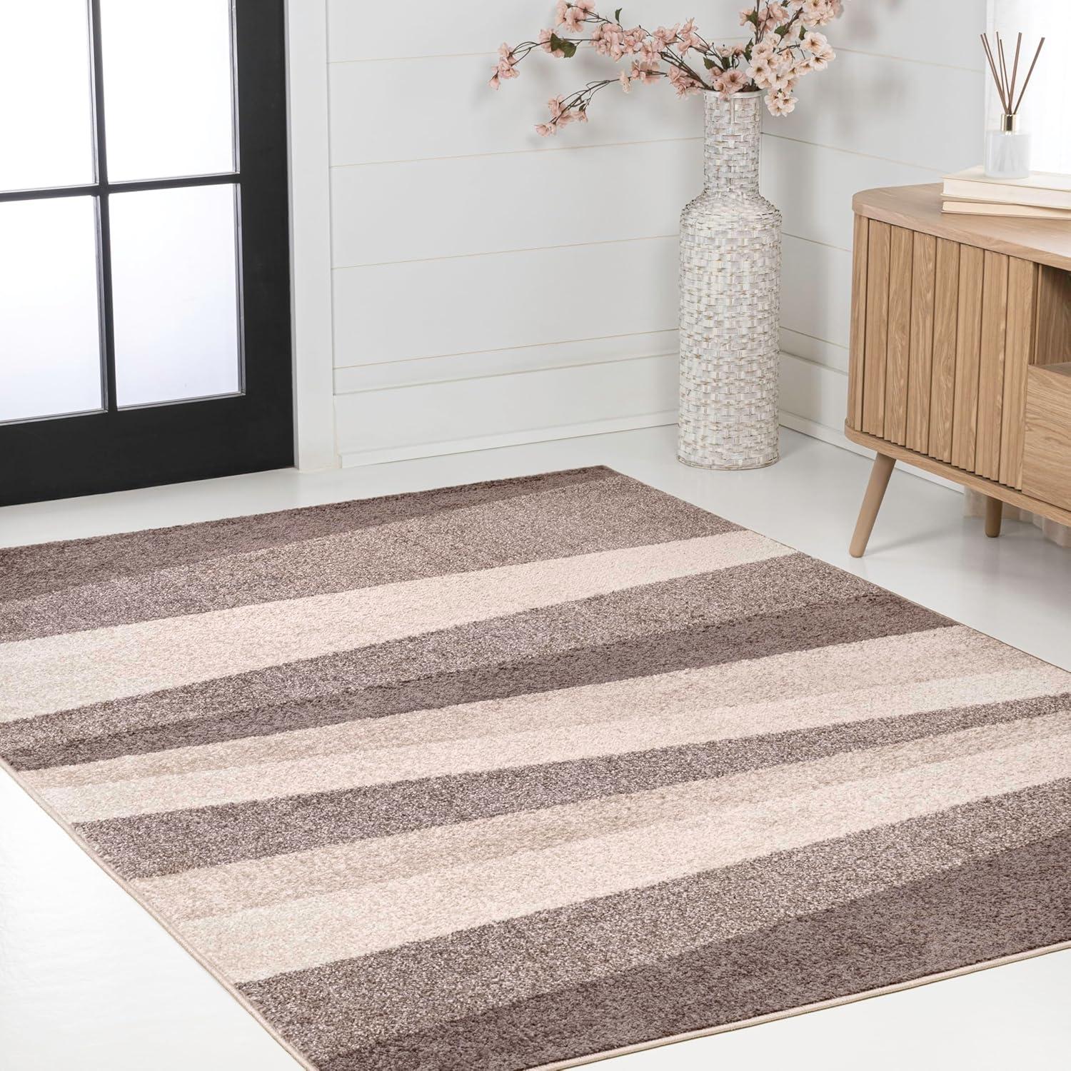 image:imageJONATHAN Y Prism Geometric Striped Indoor Area Rug 3x5 OrangeGreenBlue Modern Coastal EasyCleaning for Living Room Bedroom Kitchen Pet Friendly NonShedding DZC101A3BeigeBrown