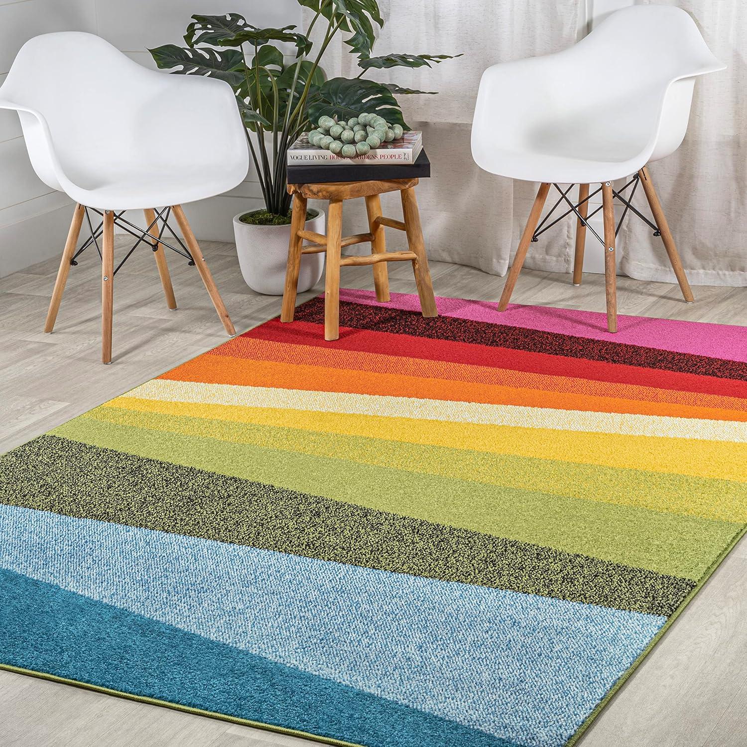 image:imageJONATHAN Y Prism Geometric Striped Indoor Area Rug 3x5 OrangeGreenBlue Modern Coastal EasyCleaning for Living Room Bedroom Kitchen Pet Friendly NonShedding DZC101A3OrangeGreenBlue