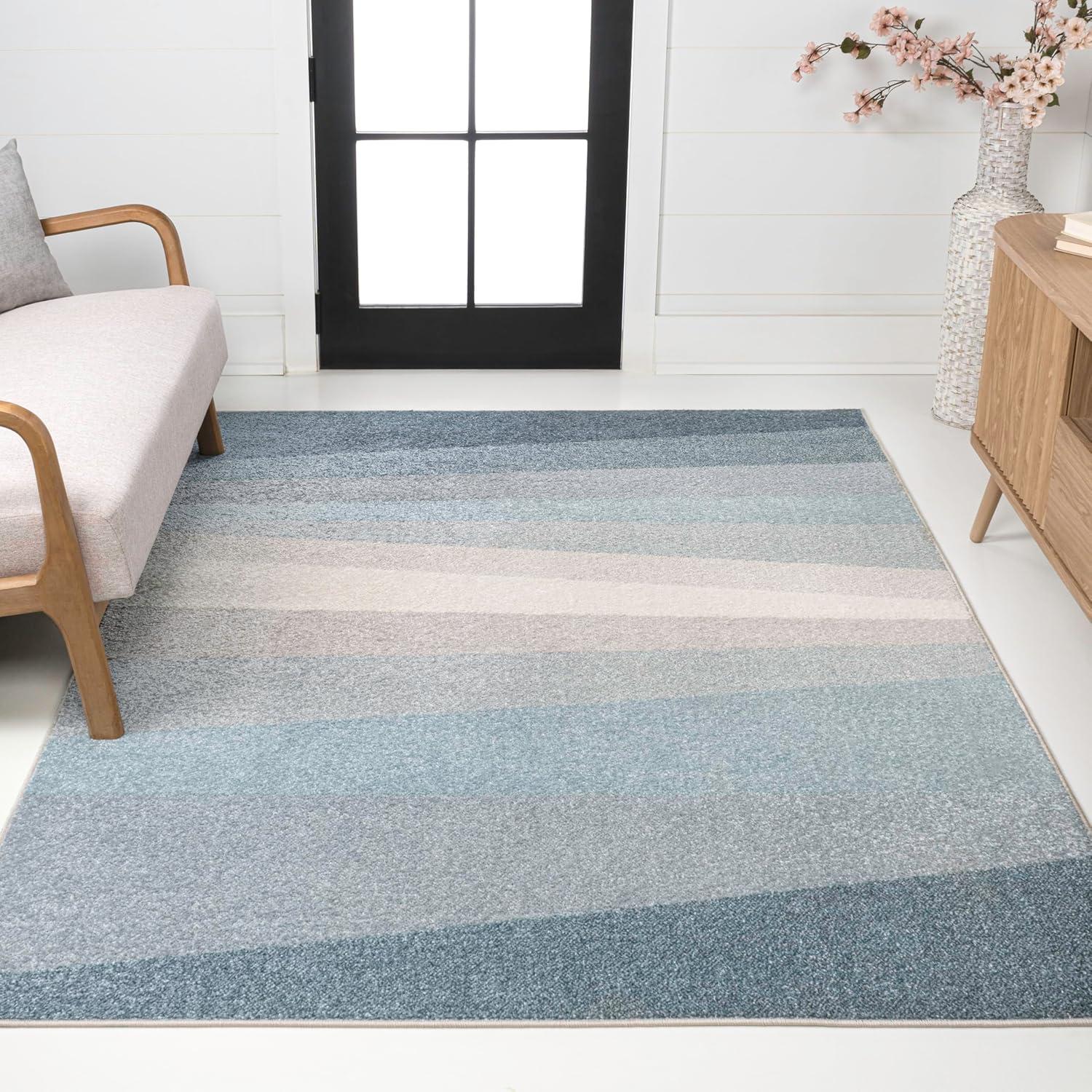 image:imageJONATHAN Y Prism Geometric Striped Indoor Area Rug 3x5 OrangeGreenBlue Modern Coastal EasyCleaning for Living Room Bedroom Kitchen Pet Friendly NonShedding DZC101A3BlueCreamGray