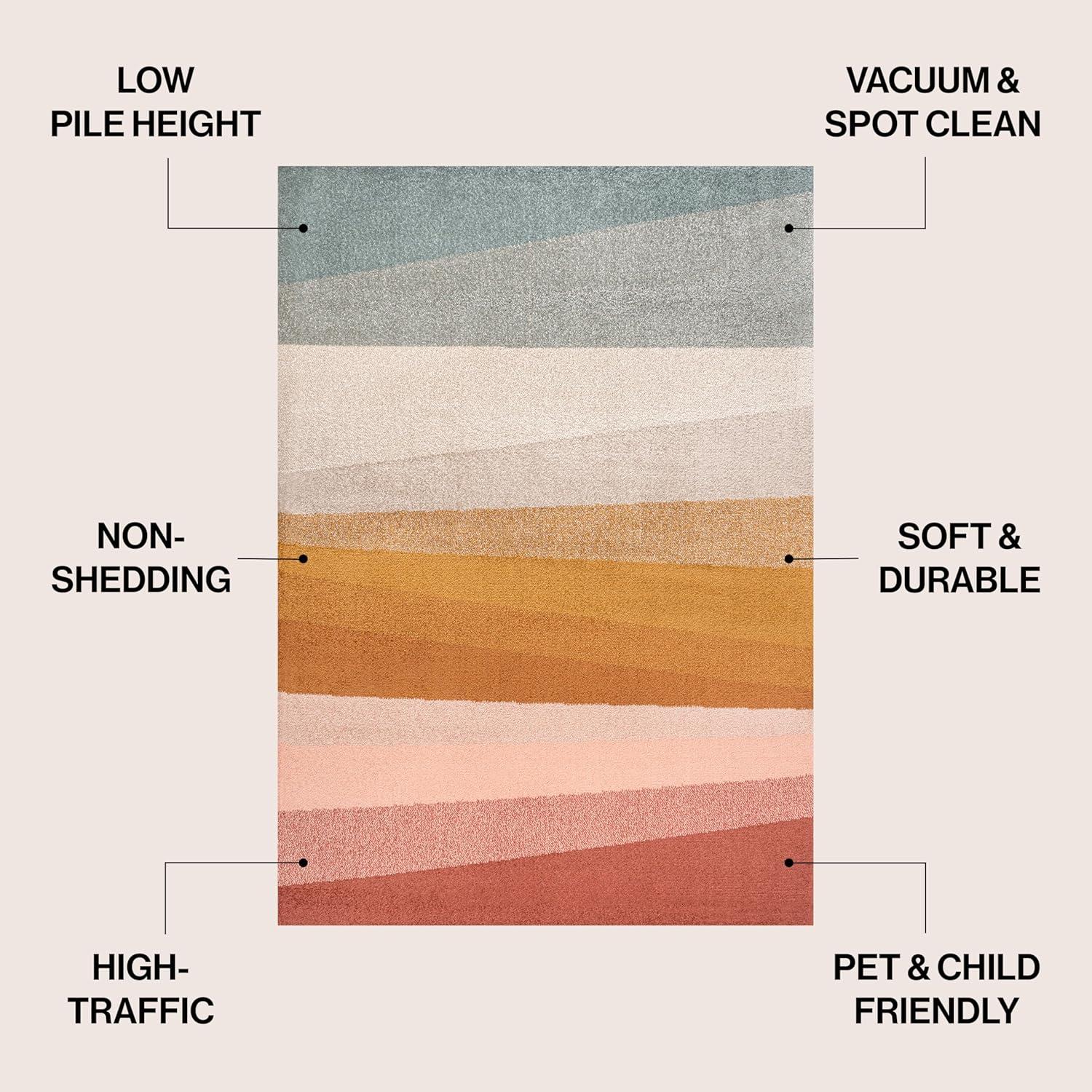 image:imageJONATHAN Y Prism Geometric Striped Indoor Area Rug 3x5 OrangeGreenBlue Modern Coastal EasyCleaning for Living Room Bedroom Kitchen Pet Friendly NonShedding DZC101A3RedYellowGray