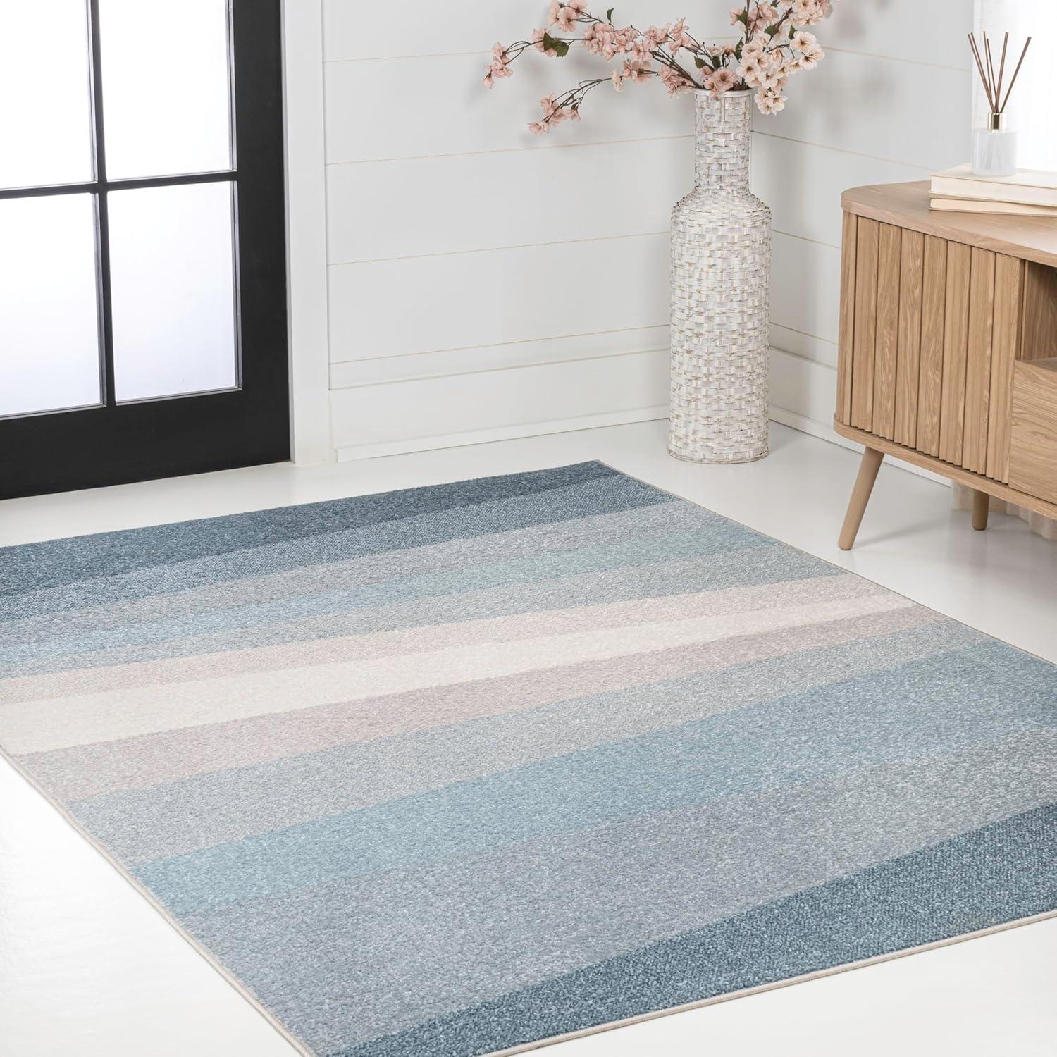 image:imageJONATHAN Y Prism Geometric Striped Indoor Area Rug 3x5 OrangeGreenBlue Modern Coastal EasyCleaning for Living Room Bedroom Kitchen Pet Friendly NonShedding DZC101A3BlueCreamGray