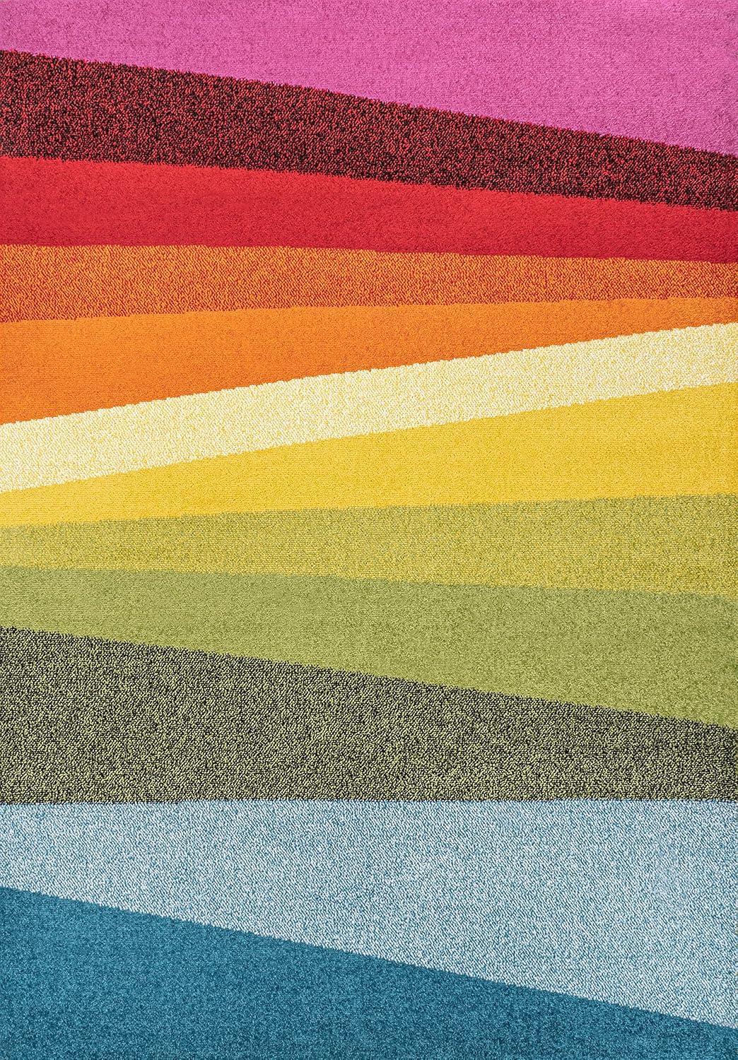 image:imageJONATHAN Y Prism Geometric Striped Indoor Area Rug 3x5 OrangeGreenBlue Modern Coastal EasyCleaning for Living Room Bedroom Kitchen Pet Friendly NonShedding DZC101A3OrangeGreenBlue