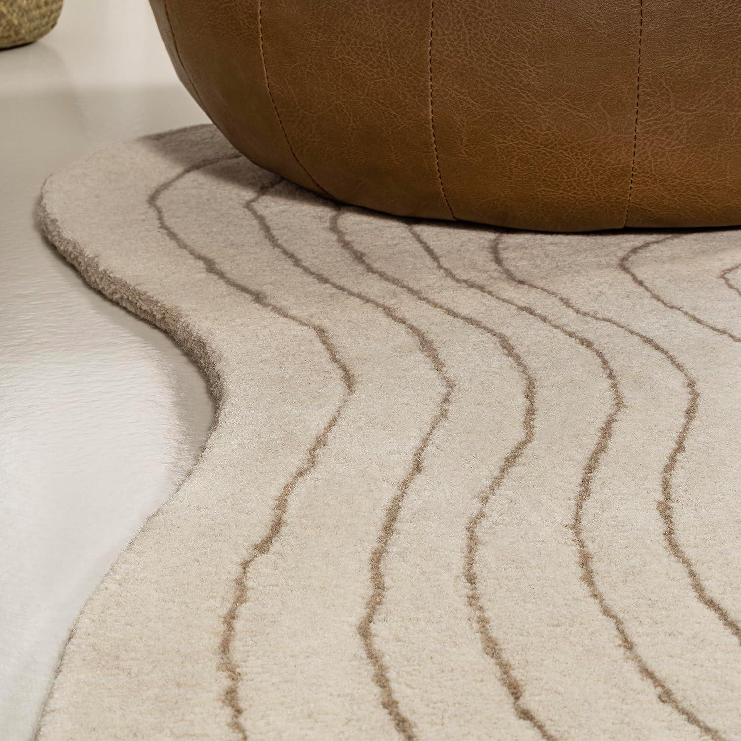 image:imageJONATHAN Y Retro Striped Handwoven Wool IvoryBeige Shaped Indoor Area Rug 5x8 Bohemian Abstract EasyCleaning for Living Room Bedroom Kitchen Pet Friendly NonShedding GST103A5IvoryBeige