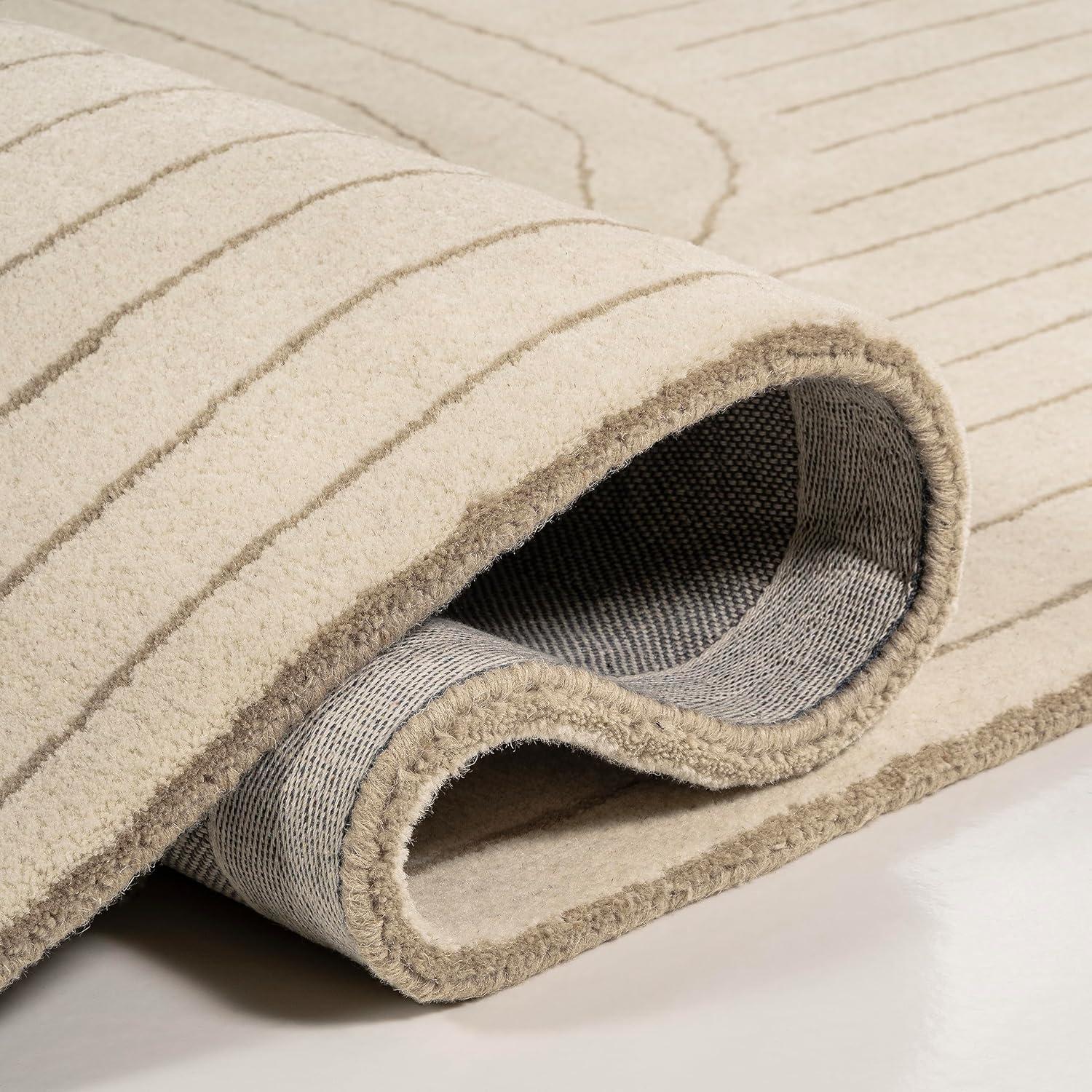image:imageJONATHAN Y Retro Striped Handwoven Wool IvoryBeige Shaped Indoor Area Rug 5x8 Bohemian Abstract EasyCleaning for Living Room Bedroom Kitchen Pet Friendly NonShedding GST103A5IvoryBeige