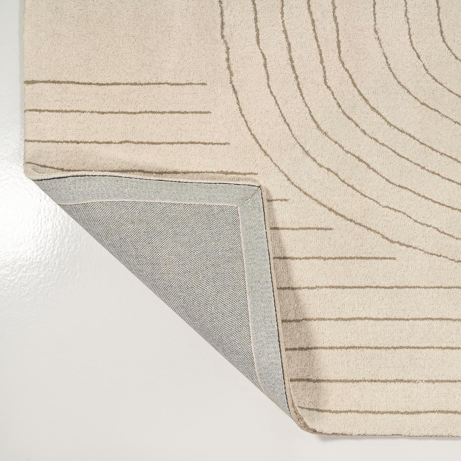 image:imageJONATHAN Y Retro Striped Handwoven Wool IvoryBeige Shaped Indoor Area Rug 5x8 Bohemian Abstract EasyCleaning for Living Room Bedroom Kitchen Pet Friendly NonShedding GST103A5IvoryBeige